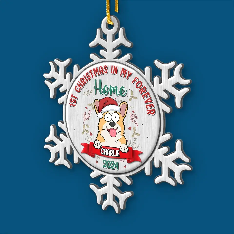 1st Christmas In My Forever Home - Dog & Cat Personalized Custom Ornament - Metal Custom Shaped - Christmas Gift For Pet Owners, Pet Lovers, First Christmas - Image 3