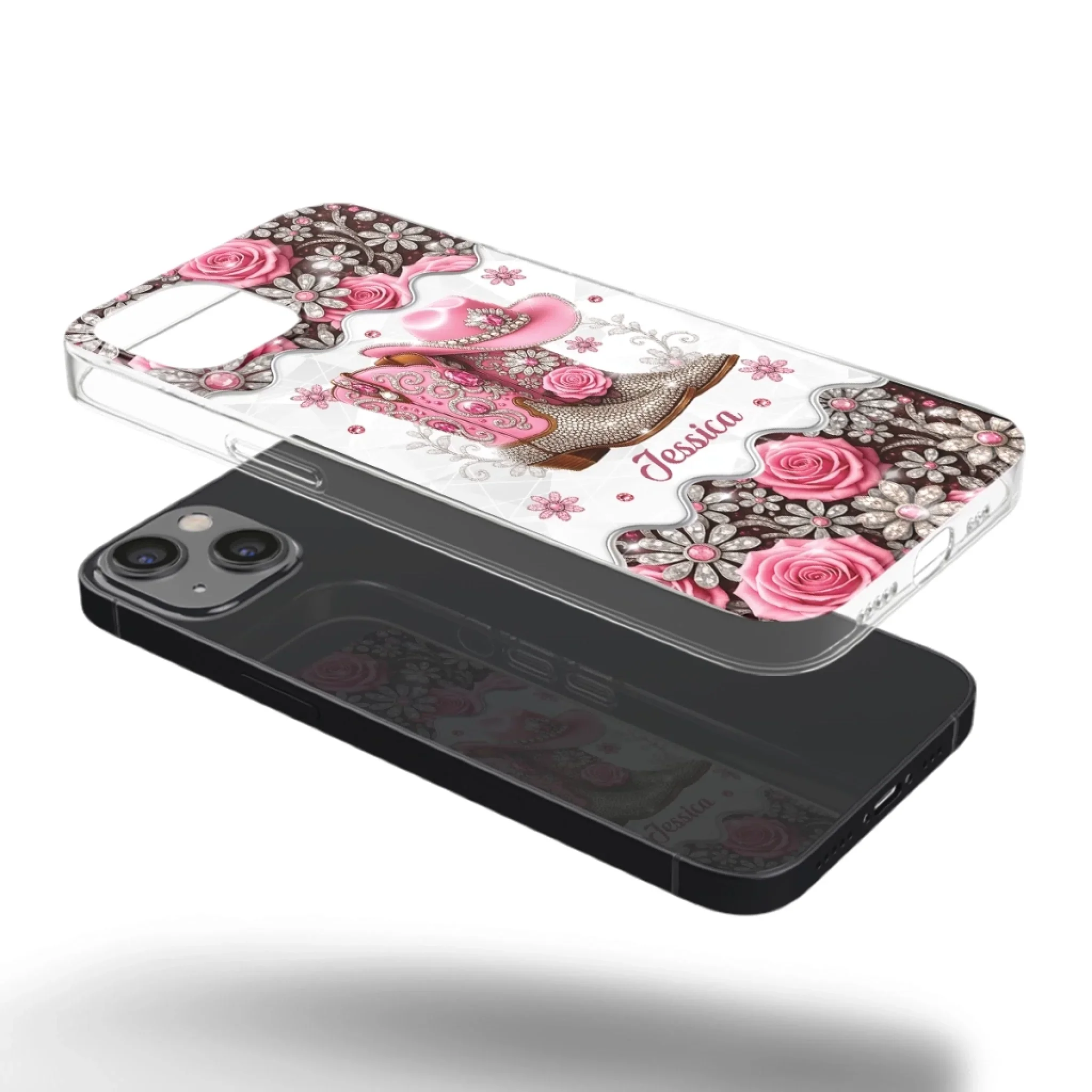 3D Inflated Effect Printed Clear Phone Case - Personalized Cowgirl Gifts For Women, Girls - Bling Boots Babe - Image 33