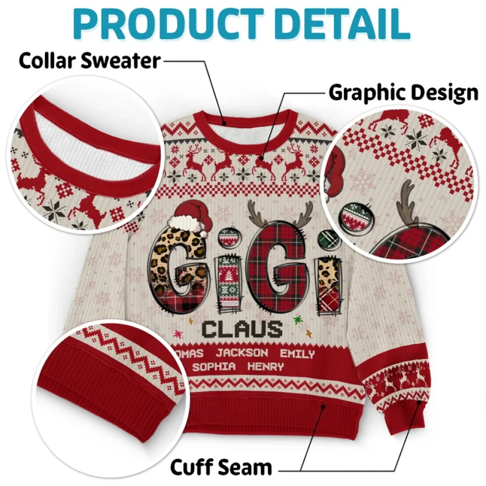 A Beautiful Sight, We're Happy Tonight - Family Personalized Custom Ugly Sweatshirt - Unisex Wool Jumper - Christmas Gift For Grandma - Image 4