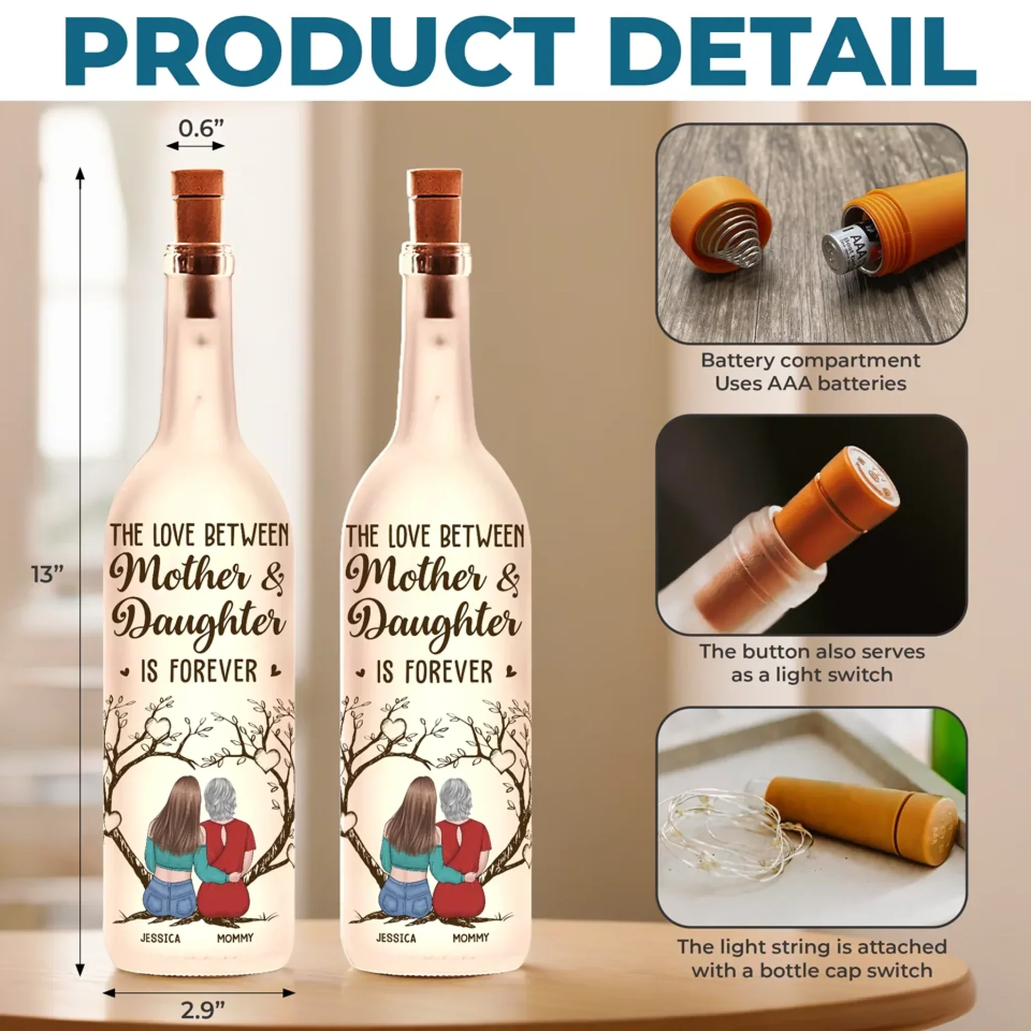 A Bond Built On Laughter, Love - Family Personalized Custom Bottle Lamp - Gift For Mom, Daughter - Image 5