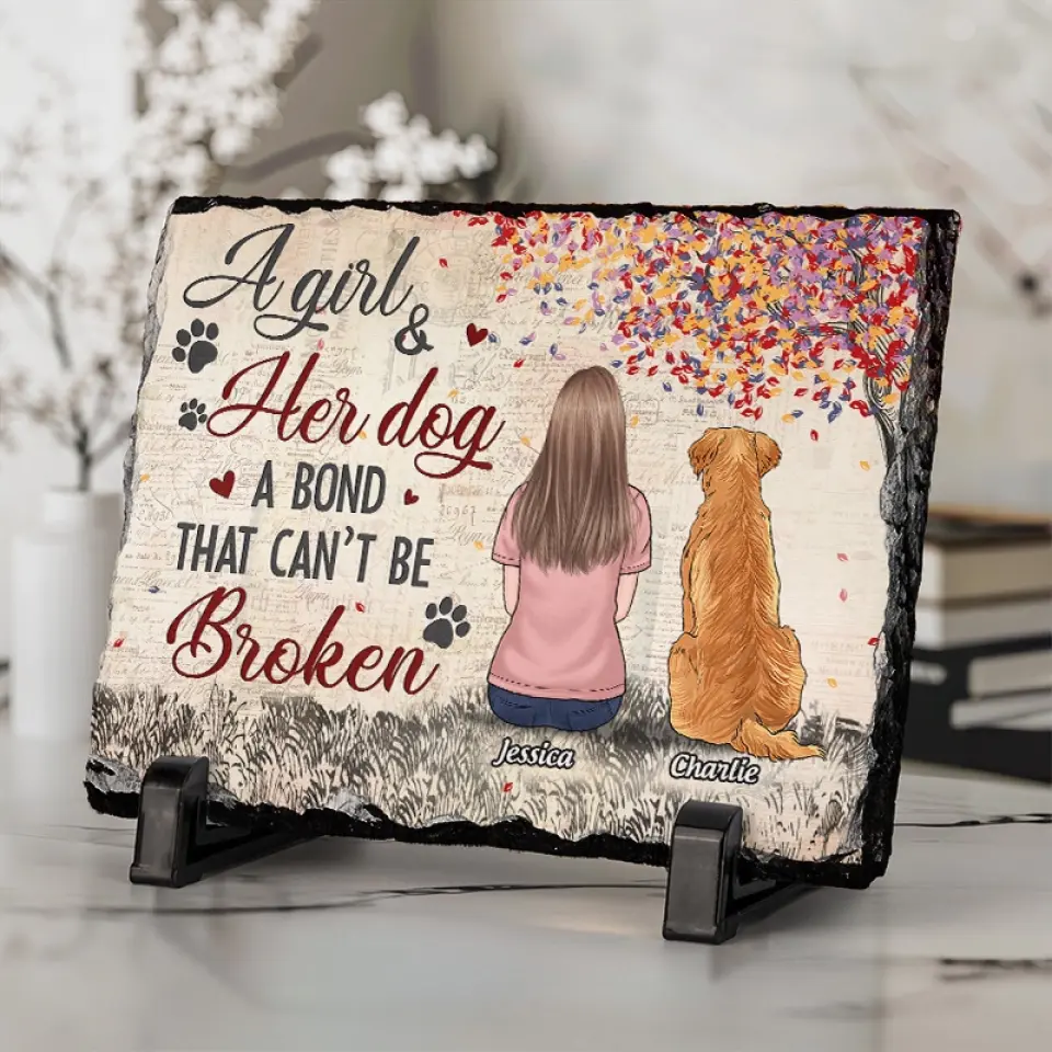 A Bond That Can't Be Broken - Memorial Personalized Custom Rectangle Shaped Stone With Stand - Sympathy Gift For Pet Owners, Pet Lovers - Image 2