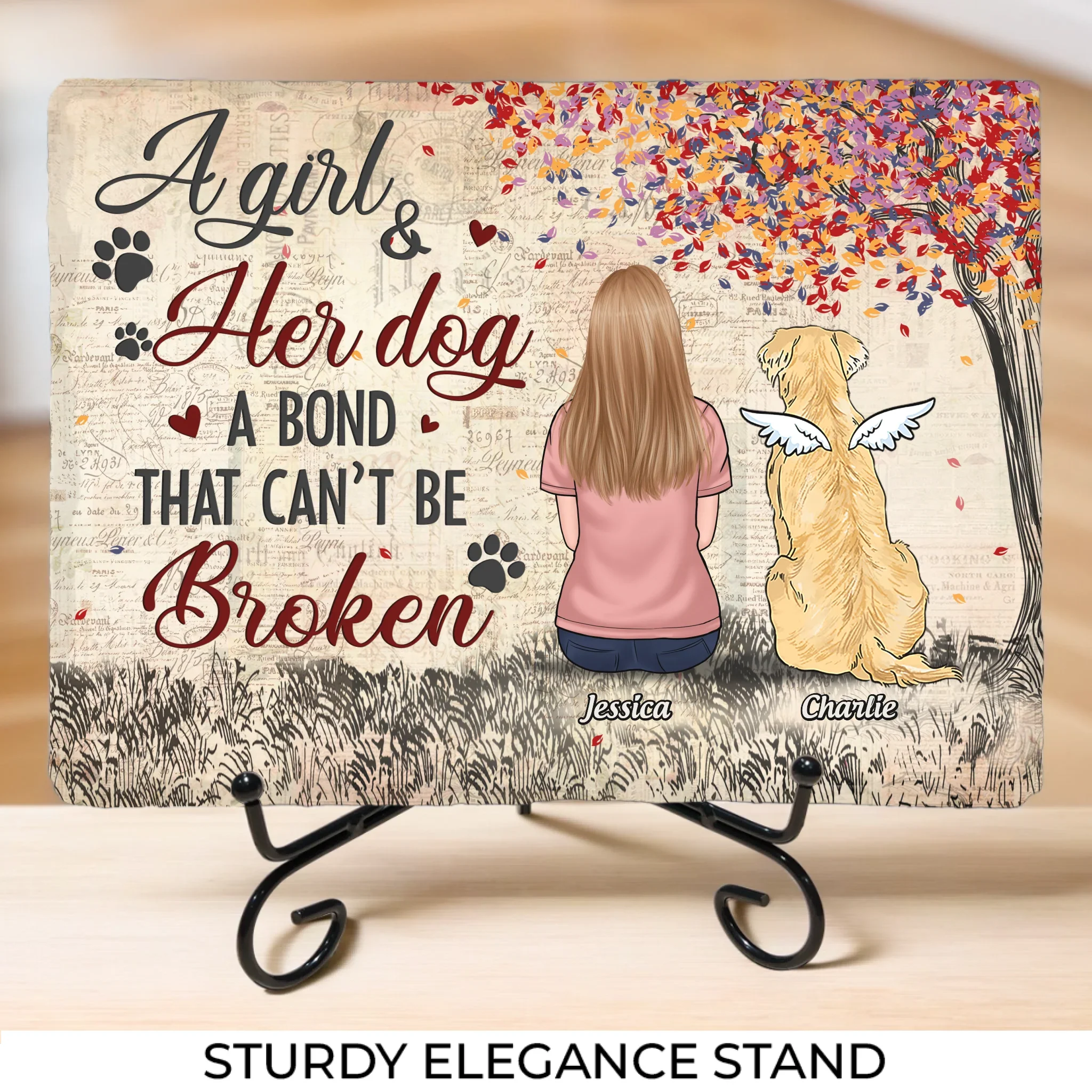 A Bond That Can't Be Broken - Memorial Personalized Custom Rectangle Shaped Stone With Stand - Sympathy Gift For Pet Owners, Pet Lovers - Image 4