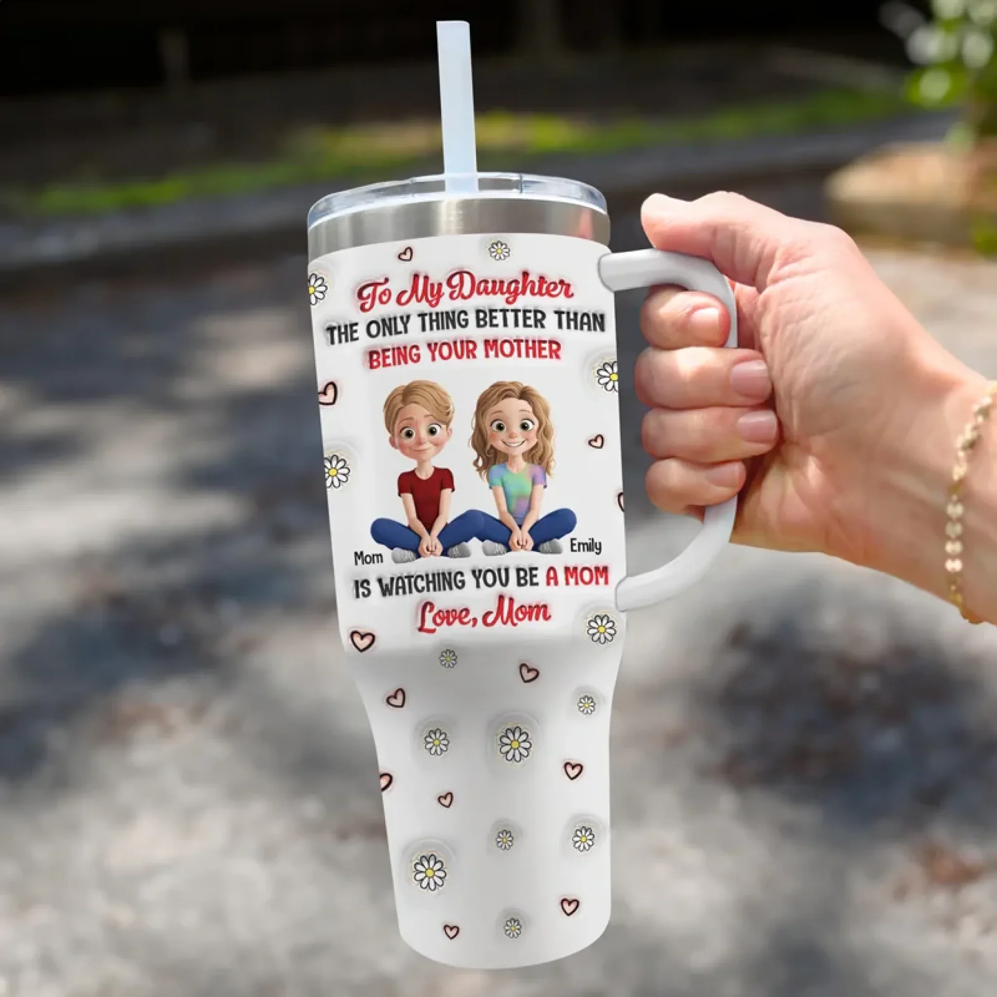 A Bond That Lasts Generations - Family Personalized Custom 3D Inflated Effect Printed 40 Oz Stainless Steel Tumbler With Handle - Mother's Day, Gift For Mom, Daughter - Image 3