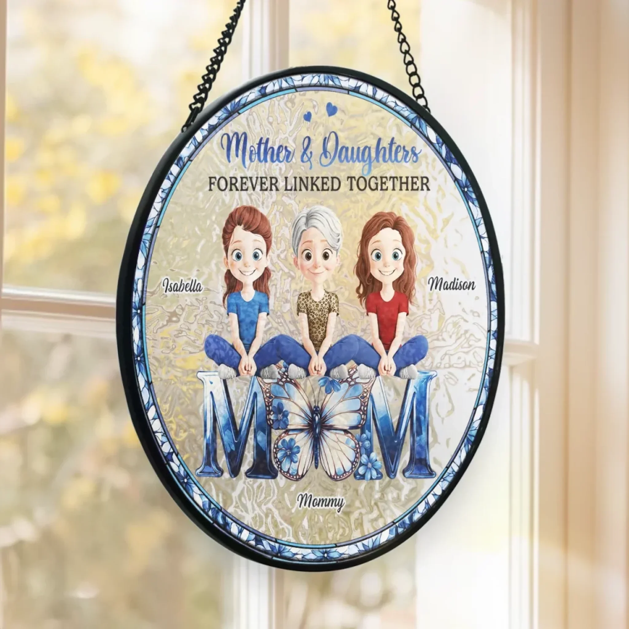 A Bond Time Can’t Break - Family Personalized Custom Stained Glass Window Hanging Suncatcher - Mother's Day, Gift For Mom, Daughter - Image 3