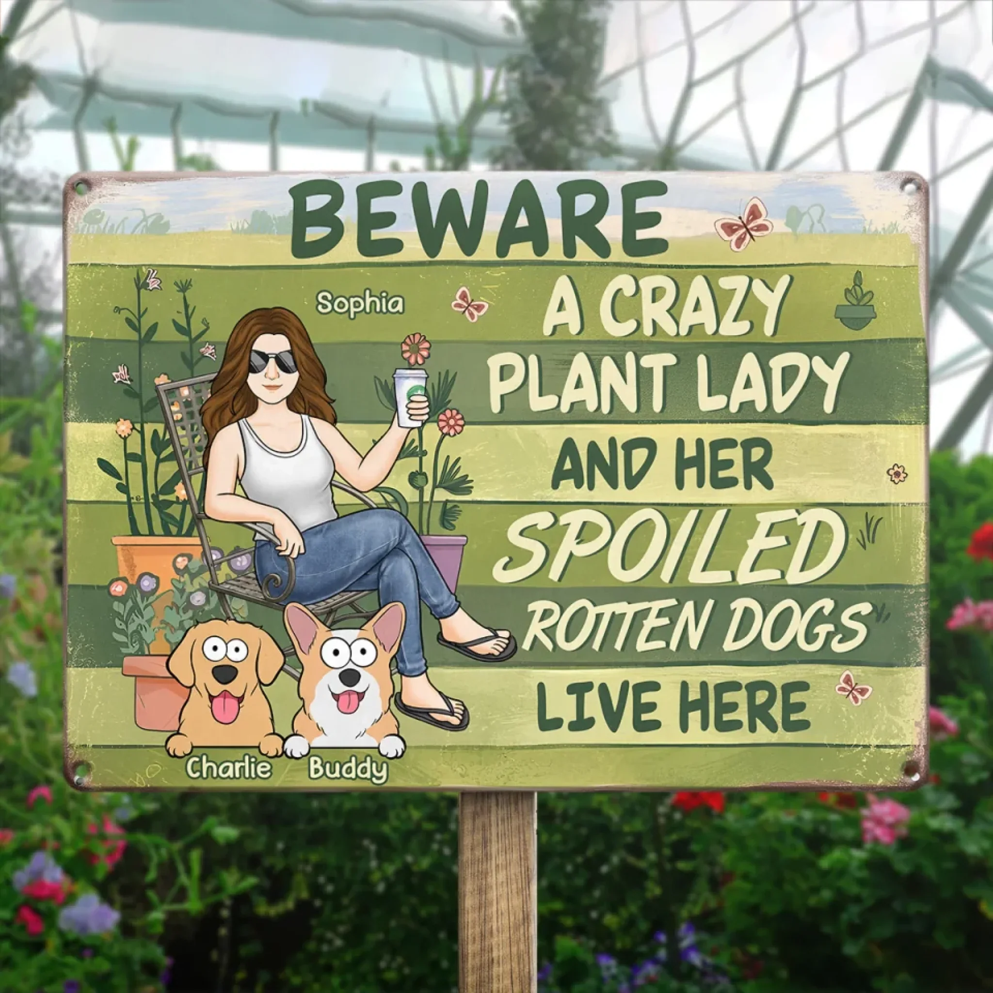 A Crazy Plant Lady And Her Spoiled Rotten Dog Live Here - Dog Personalized Custom Home Decor Metal Sign - House Warming Gift For Pet Owners, Pet Lovers - Image 4