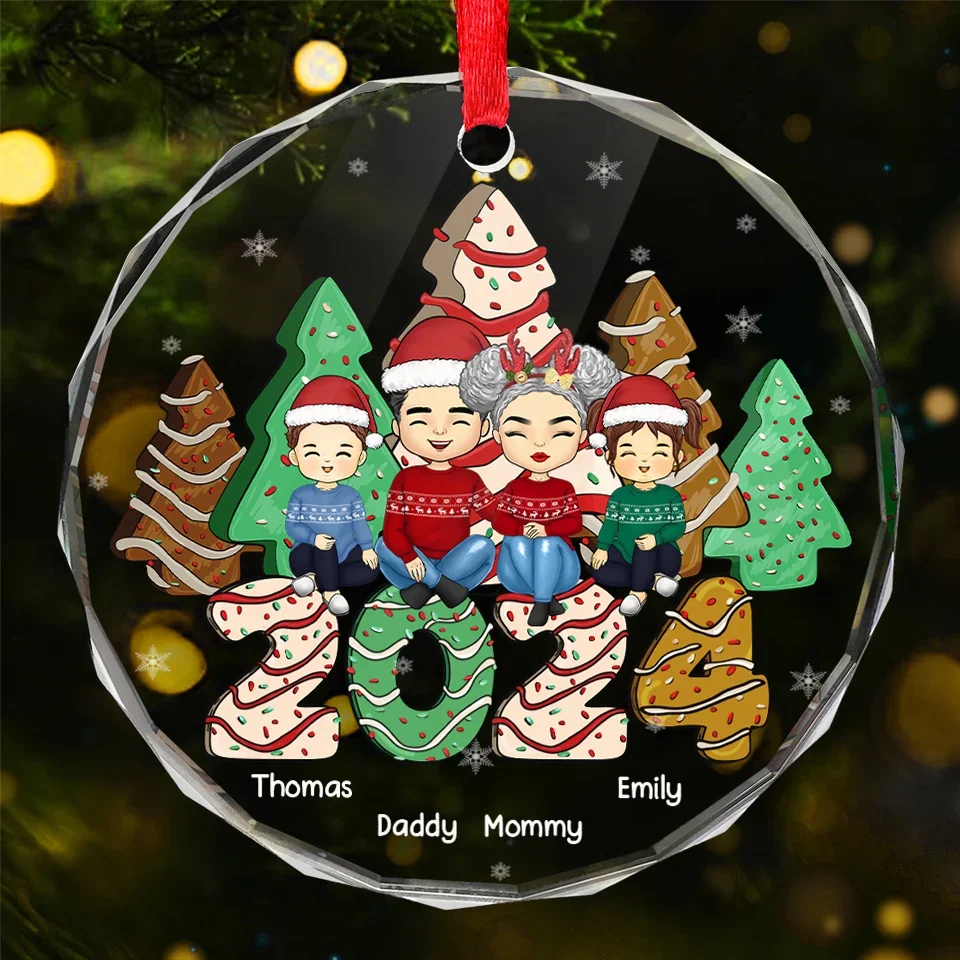 A Family Christmas Is A Celebration Of Love - Family Personalized Custom Circle Glass Ornament - Christmas Gift For Family Members