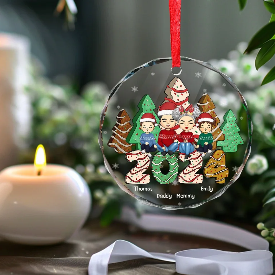 A Family Christmas Is A Celebration Of Love - Family Personalized Custom Circle Glass Ornament - Christmas Gift For Family Members - Image 5