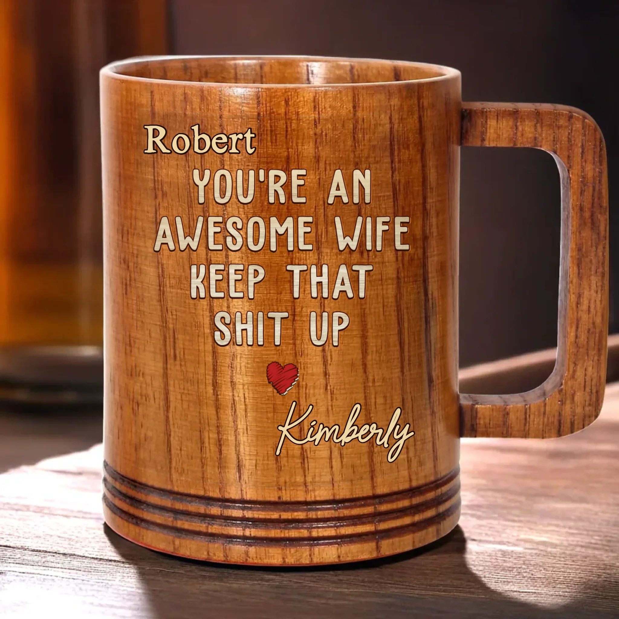 A Forever Kind Of Love - Couple Personalized Custom Wooden Mug - Gift For Husband Wife, Anniversary - Image 2
