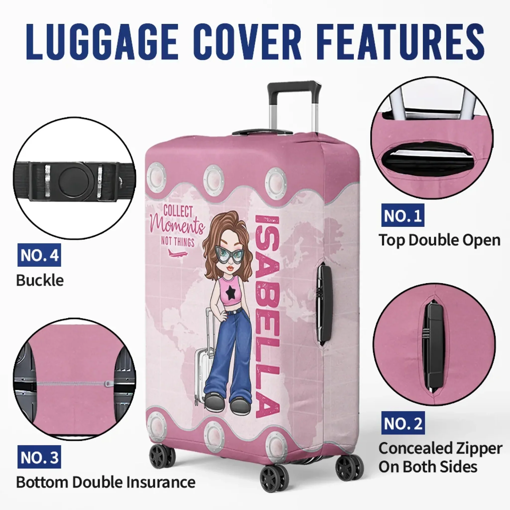 A Fun Way To Keep Your Luggage Safe And Stylish - Travel Personalized Custom Luggage Cover - Summer Vacation Gift, Gift For Adventure Travel Lovers - Image 5