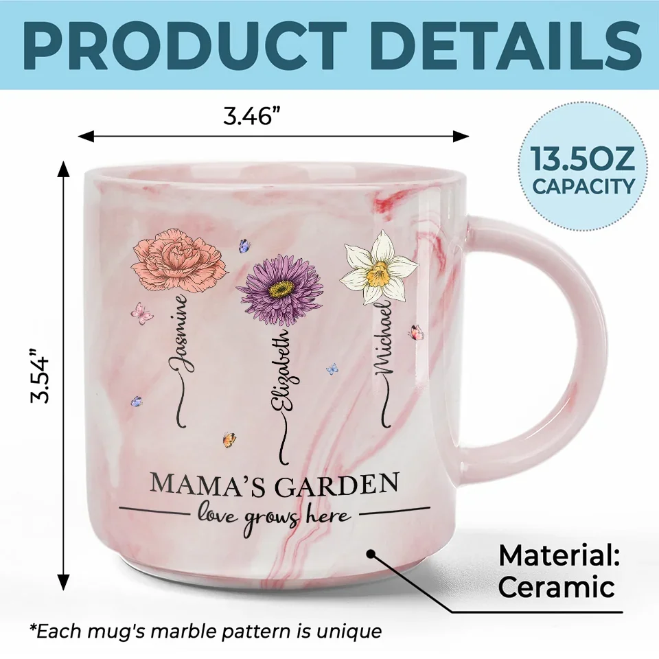 A Garden Of Love Grows In A Grandmother's Heart - Family Personalized Custom Marble Mug - Gift For Mom, Grandma - Image 5