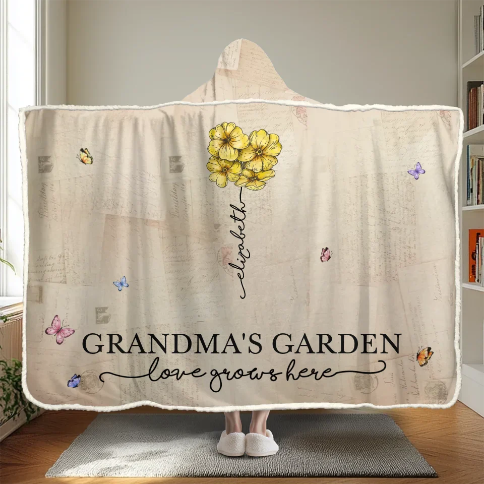 A Garden Of Love Grows In A Grandmother's Heart - Family Personalized Custom Snuggle Blanket, Hoodie Blanket - Gift For Mom, Grandma - Image 2