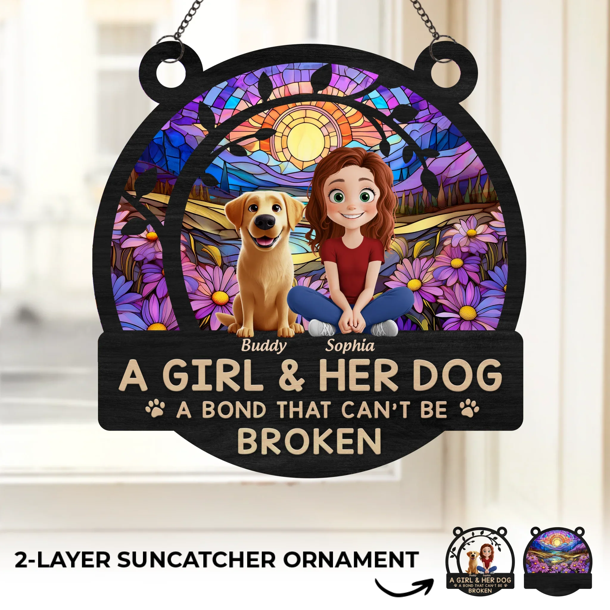 A Girl And Her Dog, A Love Story Written In Paw Prints - Dog Personalized Window Hanging Suncatcher - Gift For Pet Owners, Pet Lovers - Image 2