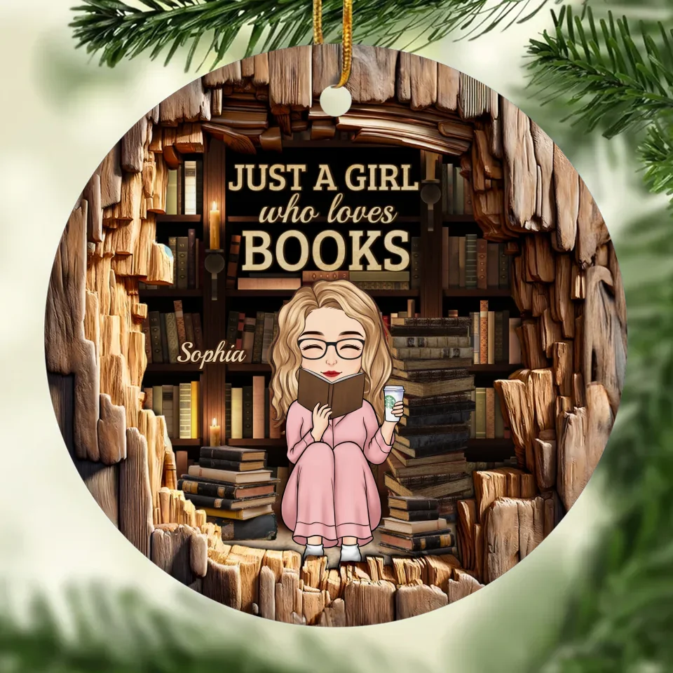 A Girl Who Finds Magic In Books - Personalized Custom Ornament - Ceramic Round Shaped - Christmas Gift For Book Lovers - Image 2