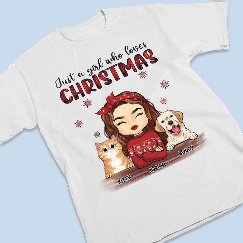 A Girl Who Loves Christmas - Dog & Cat Personalized Custom Unisex T-shirt, Hoodie, Sweatshirt - Christmas Gift For Pet Owners, Pet Lovers - Image 2