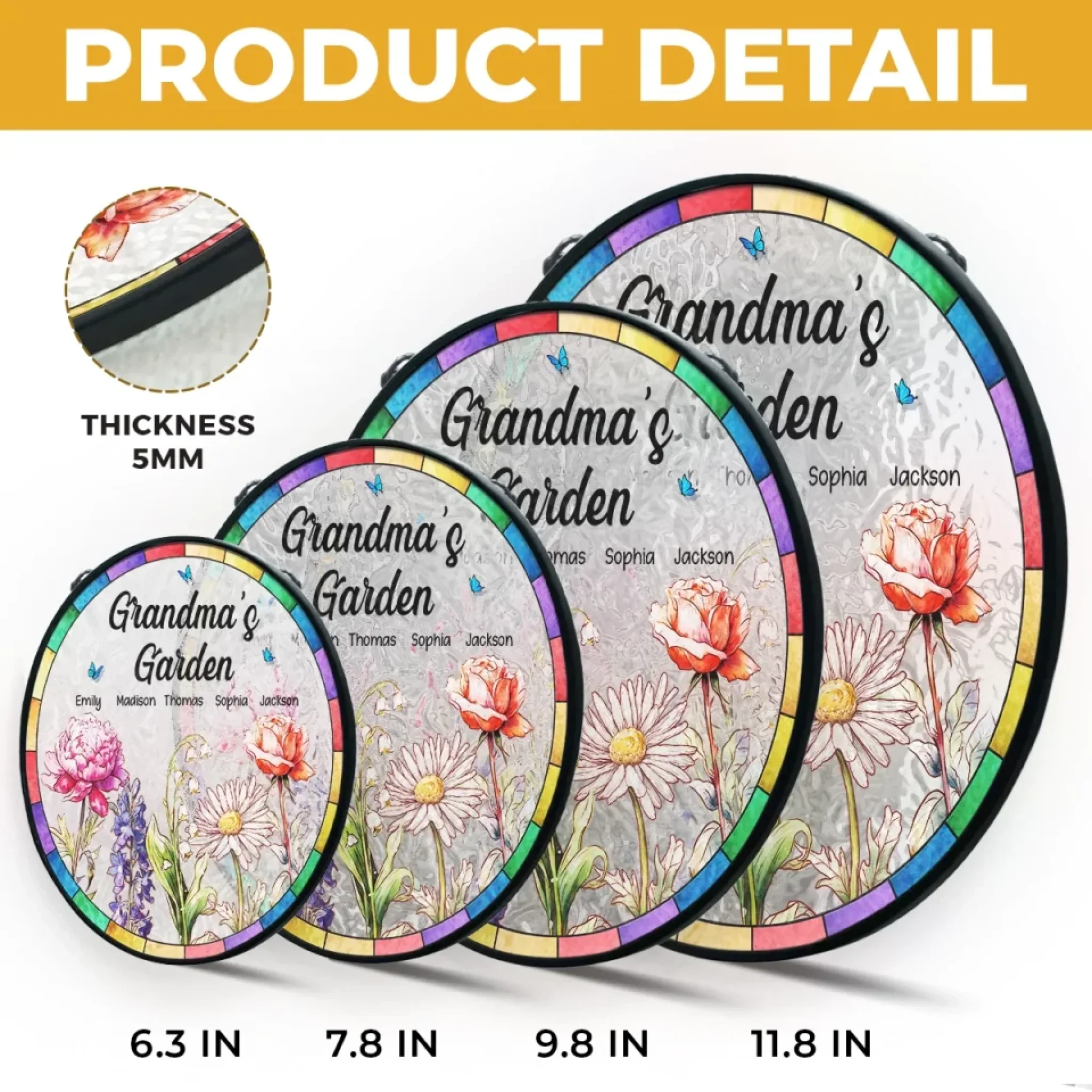 A Grandma’s Garden Is Where Love Grows - Family Personalized Custom Stained Glass Window Hanging Suncatcher - Mother's Day, Gift For Mom, Grandma - Image 5