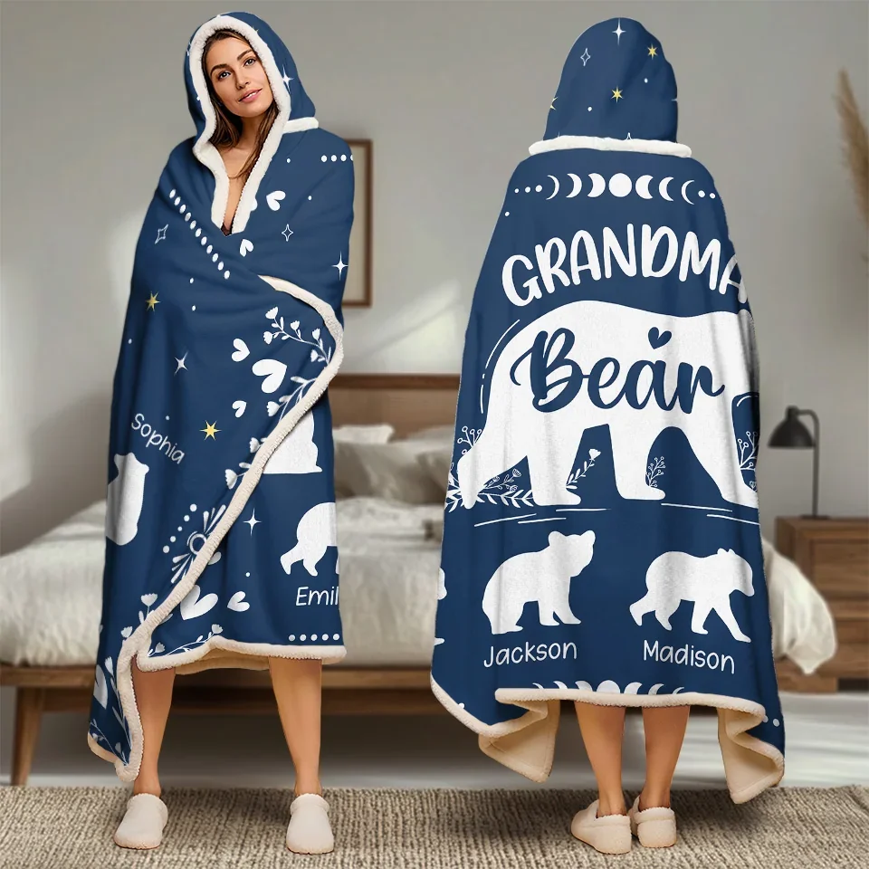 A Grandma’s Love Is A Bear Hug For The Soul - Family Personalized Custom Snuggle Blanket, Hoodie Blanket - Gift For Mom, Grandma - Image 4
