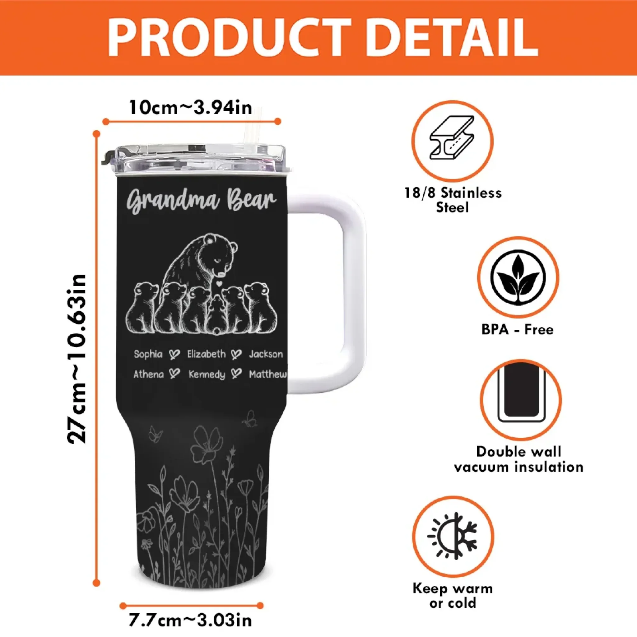 A Grandma's Love Is Eternal And Unconditional - Family Personalized Custom 40 Oz Stainless Steel Tumbler With Handle - Gift For Mom, Grandma - Image 4