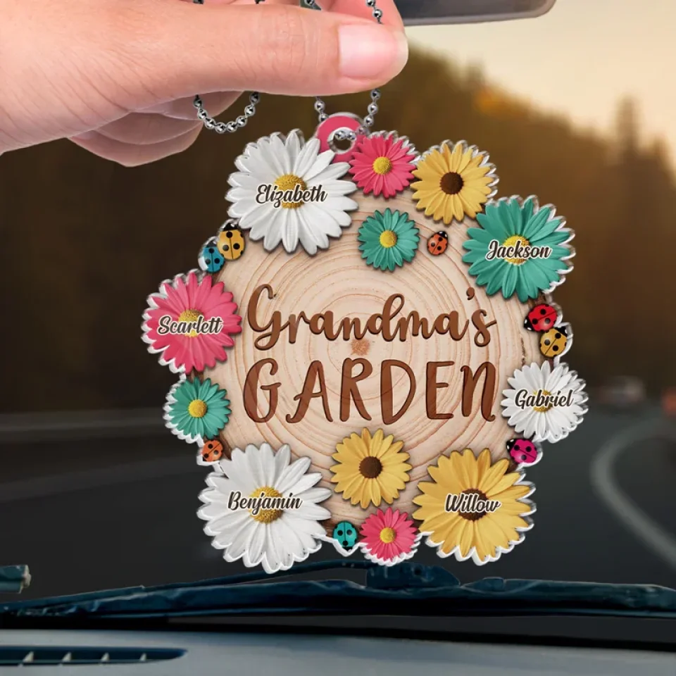 A Grandma's Love Is Like A Garden That Blooms Forever - Family Personalized Custom Car Ornament - Acrylic Custom Shaped - Gift For Mom, Grandma - Image 4