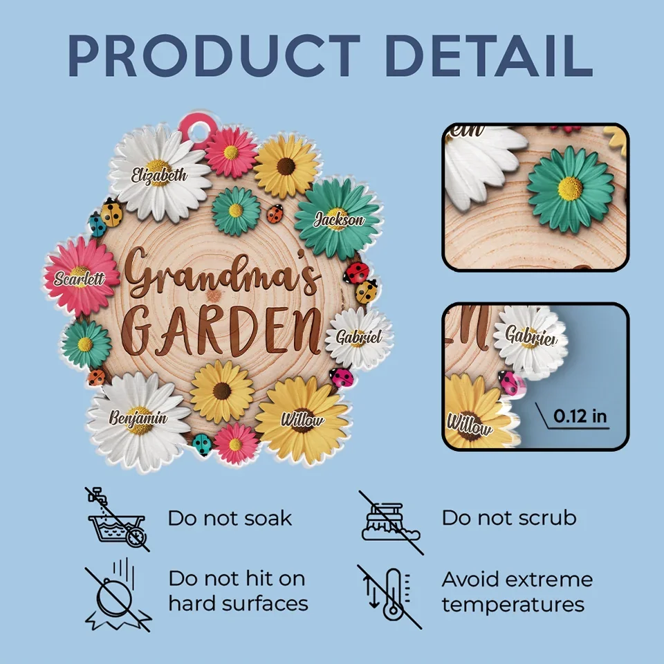 A Grandma's Love Is Like A Garden That Blooms Forever - Family Personalized Custom Car Ornament - Acrylic Custom Shaped - Gift For Mom, Grandma - Image 5