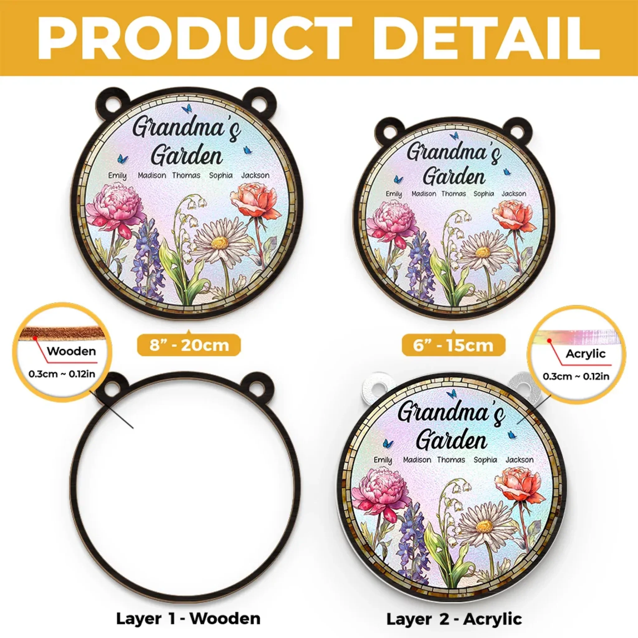 A Grandma’s Love Makes Life Sweeter - Family Personalized Window Hanging Suncatcher - Gift For Mom, Grandma - Image 5