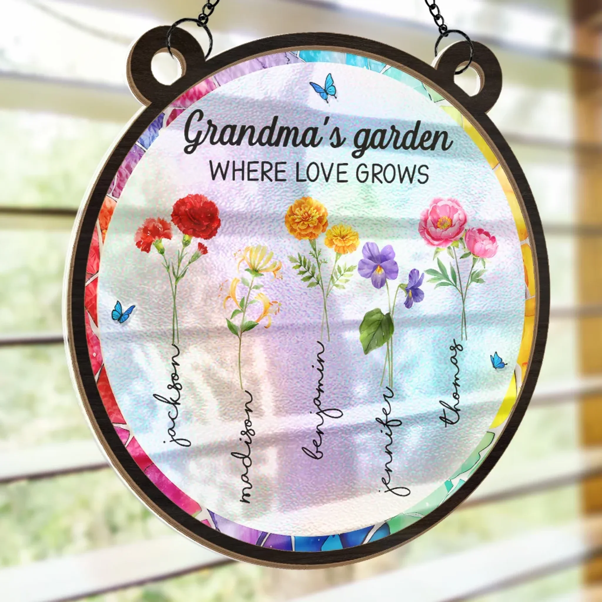 A Grandmother’s Heart Is A Garden Of Love - Family Personalized Window Hanging Suncatcher - Gift For Mom, Grandma - Image 4