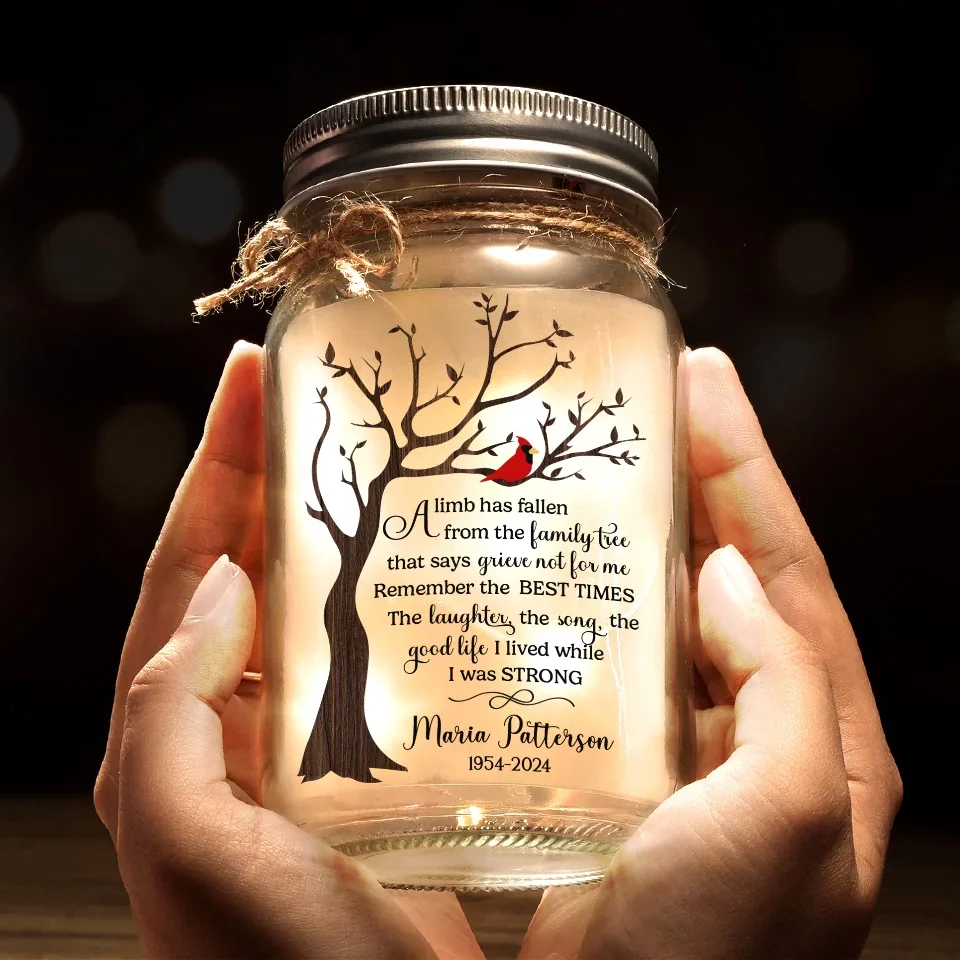 A Life Beautifully Lived, A Heart Deeply Loved - Memorial Personalized Custom Mason Jar Light - Sympathy Gift For Family Members - Image 5