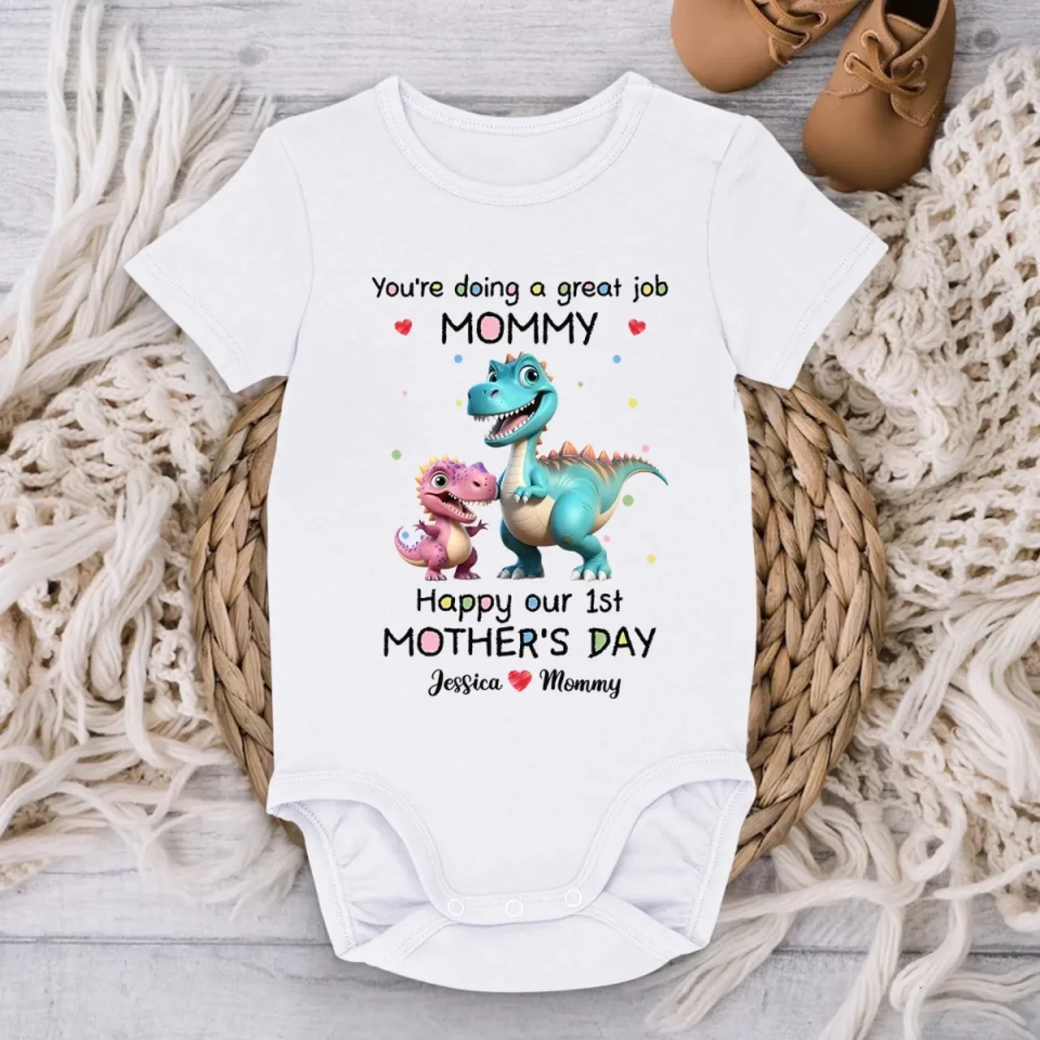 A Little Dino’s Big Love For Mommy - Family Personalized Custom Baby Onesie - Mother's Day, Baby Shower Gift, Gift For First Mom - Image 3
