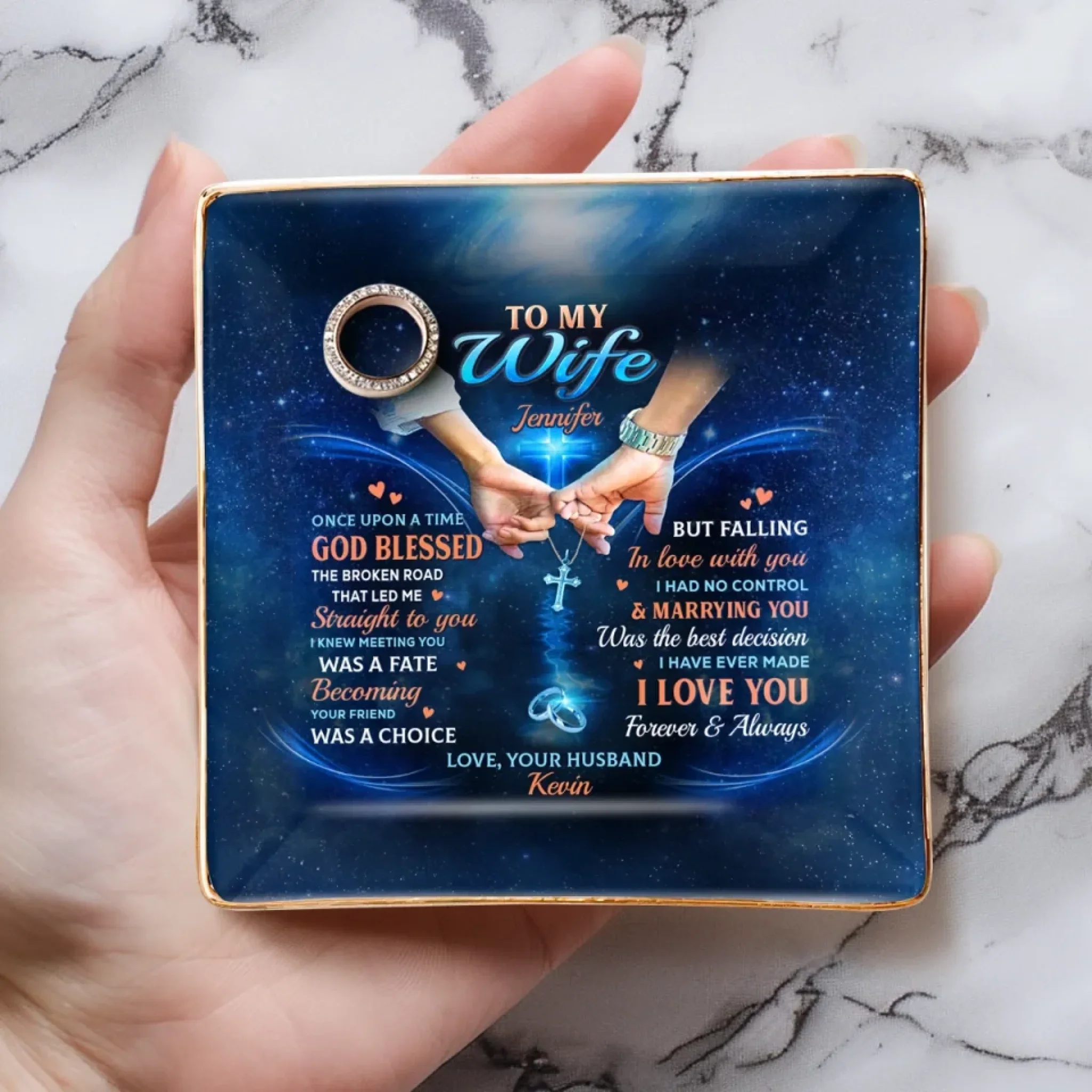 A Love Blessed By God, A Bond Forever Strong - Couple Personalized Custom Full-Print Jewelry Dish - Gift For Husband Wife, Anniversary - Image 4