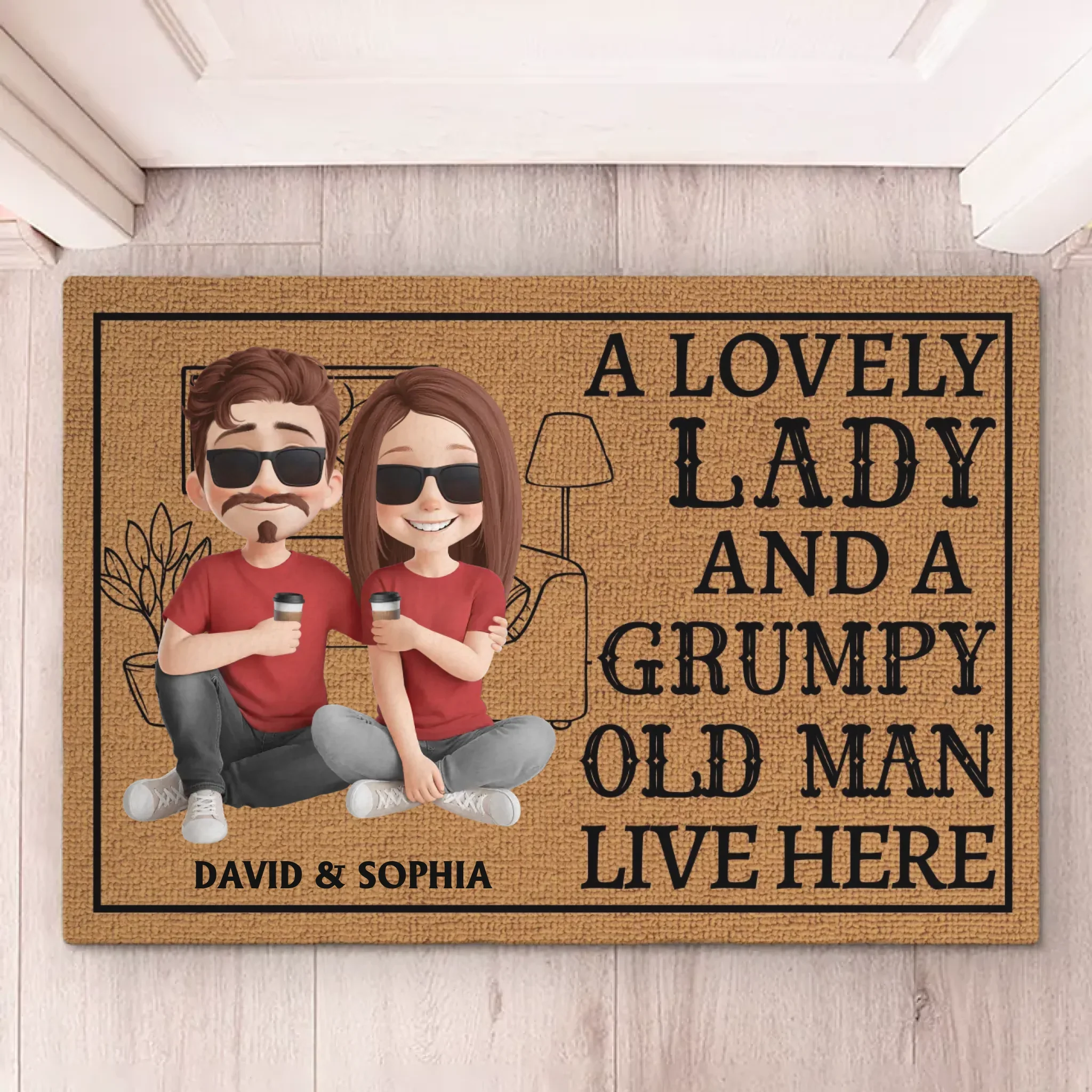 A Lovely Lady And A Grumpy Old Man Live Here - Couple Personalized Custom Home Decor Decorative Mat - House Warming Gift For Husband Wife, Anniversary - Image 2