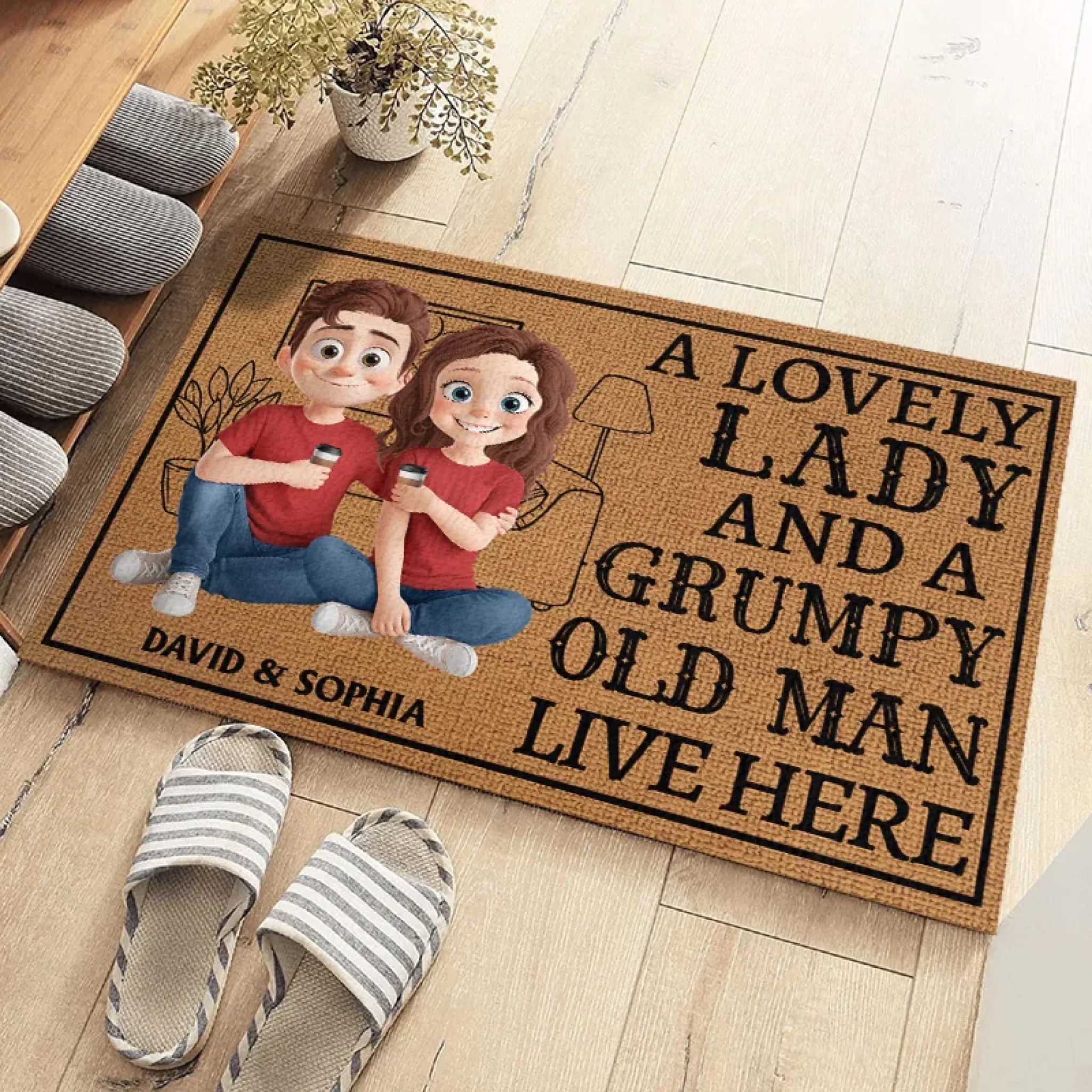 A Lovely Lady And A Grumpy Old Man Live Here - Couple Personalized Custom Home Decor Decorative Mat - House Warming Gift For Husband Wife, Anniversary - Image 3