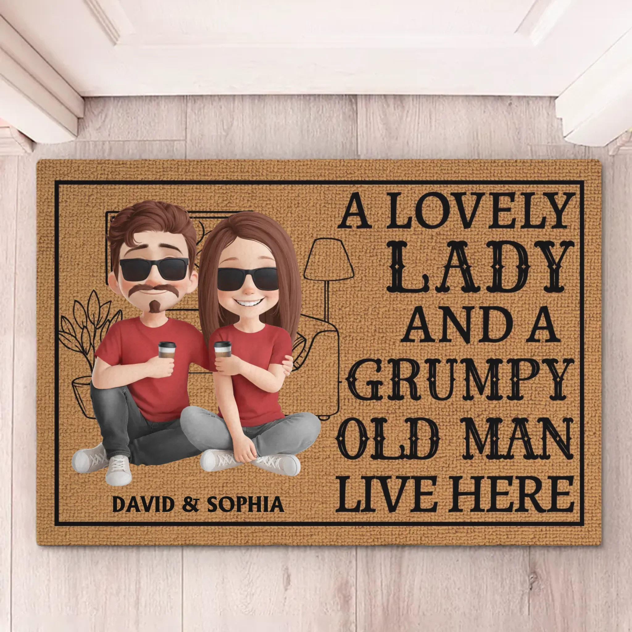 A Lovely Lady And A Grumpy Old Man Live Here - Couple Personalized Custom Home Decor Decorative Mat - House Warming Gift For Husband Wife, Anniversary - Image 5