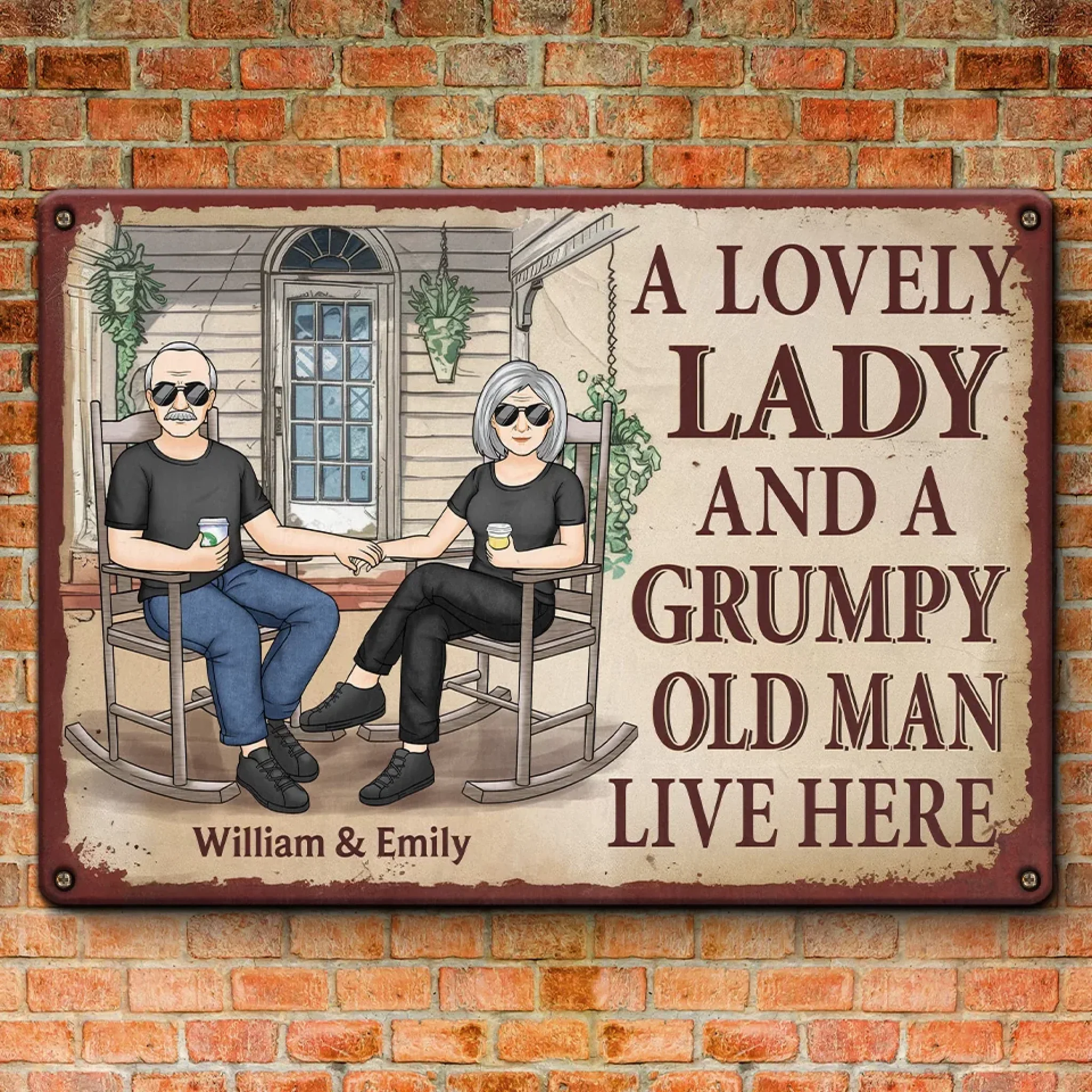 A Lovely Lady And A Grumpy Old Man Live Here - Couple Personalized Custom Home Decor Metal Sign - House Warming Gift For Husband Wife, Anniversary - Image 3