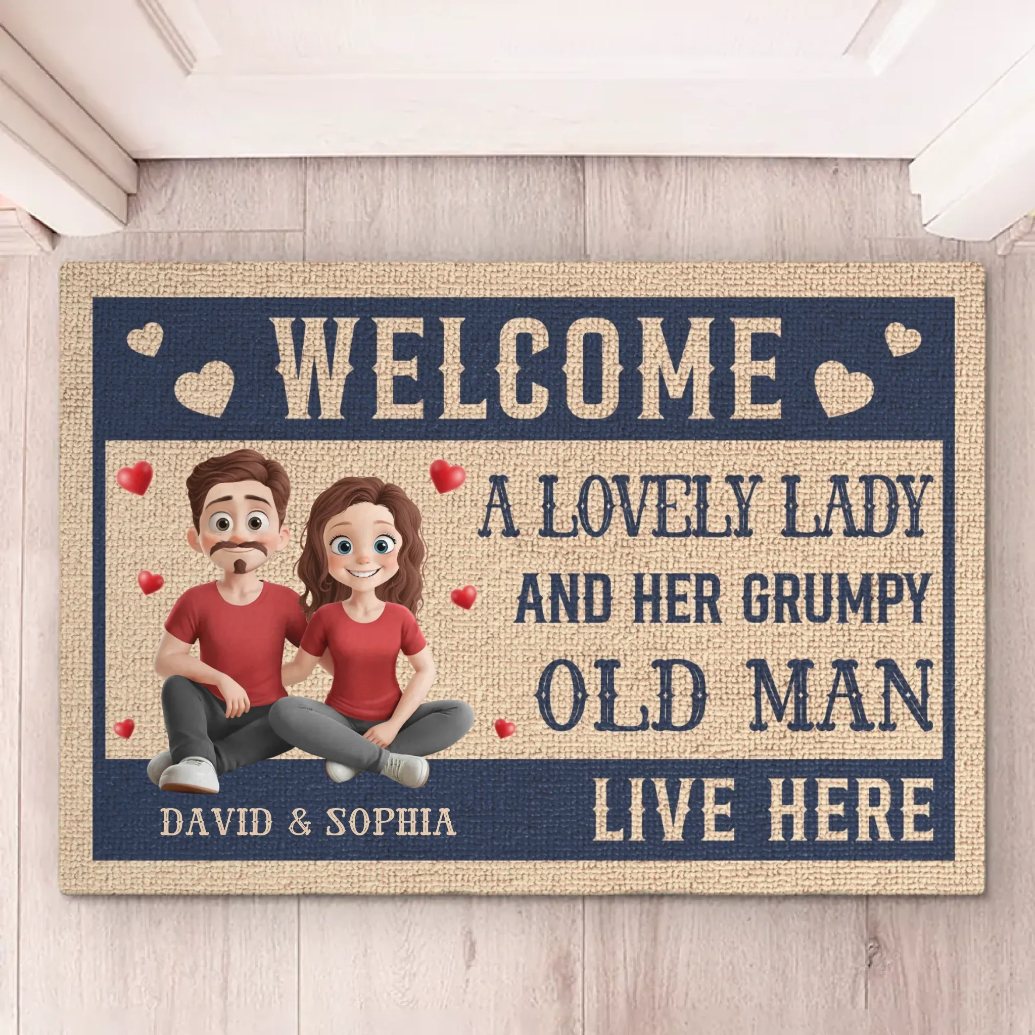 A Lovely Lady And Her Grumpy Old Man Live Here - Couple Personalized Custom Home Decor Decorative Mat - House Warming Gift For Husband Wife, Anniversary - Image 2