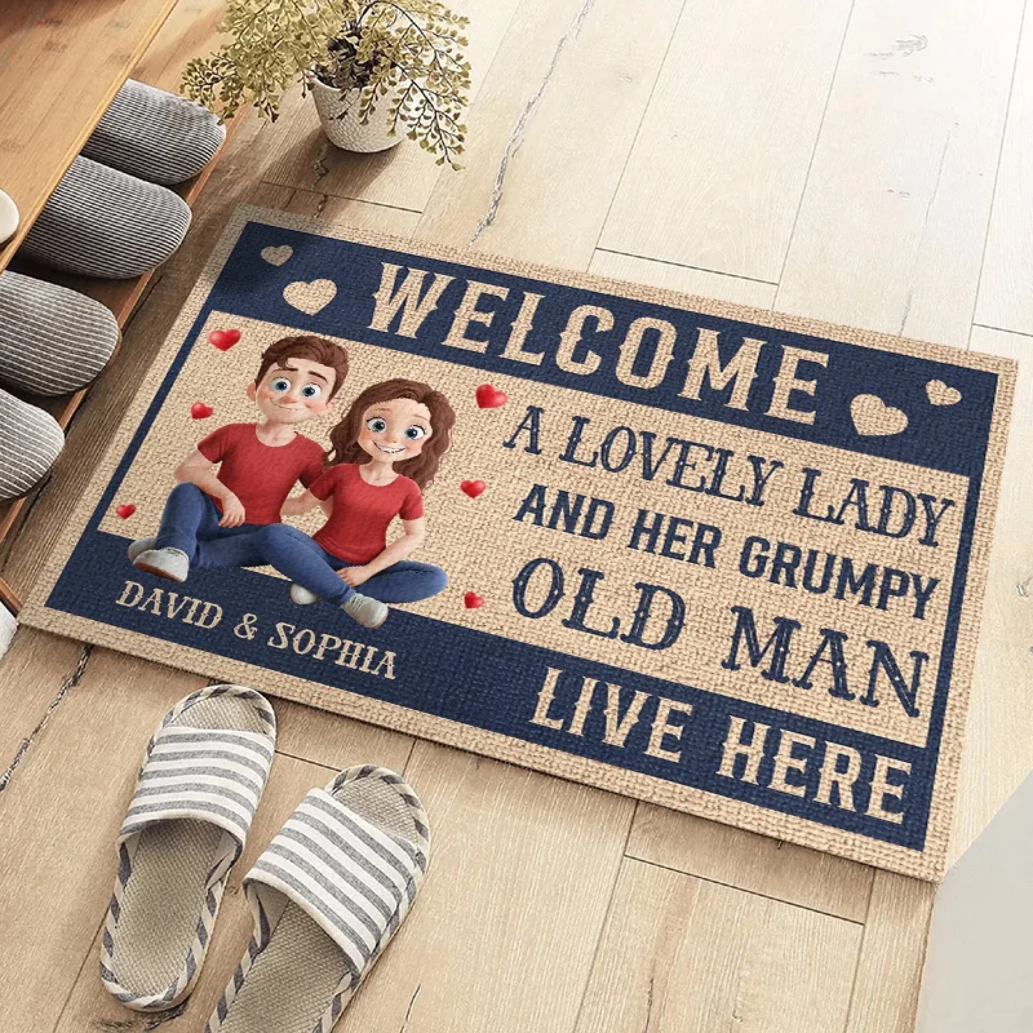 A Lovely Lady And Her Grumpy Old Man Live Here - Couple Personalized Custom Home Decor Decorative Mat - House Warming Gift For Husband Wife, Anniversary - Image 3