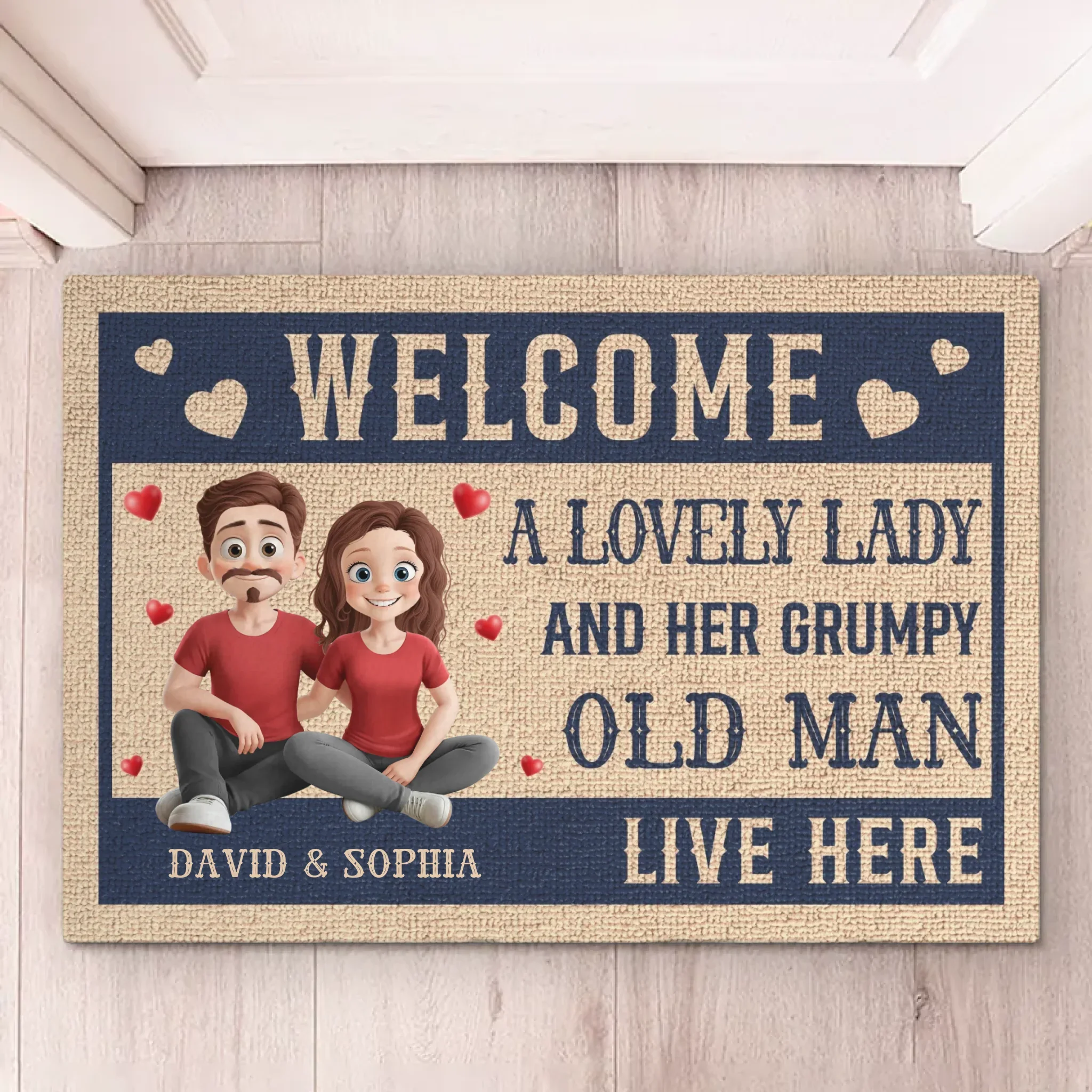 A Lovely Lady And Her Grumpy Old Man Live Here - Couple Personalized Custom Home Decor Decorative Mat - House Warming Gift For Husband Wife, Anniversary - Image 5