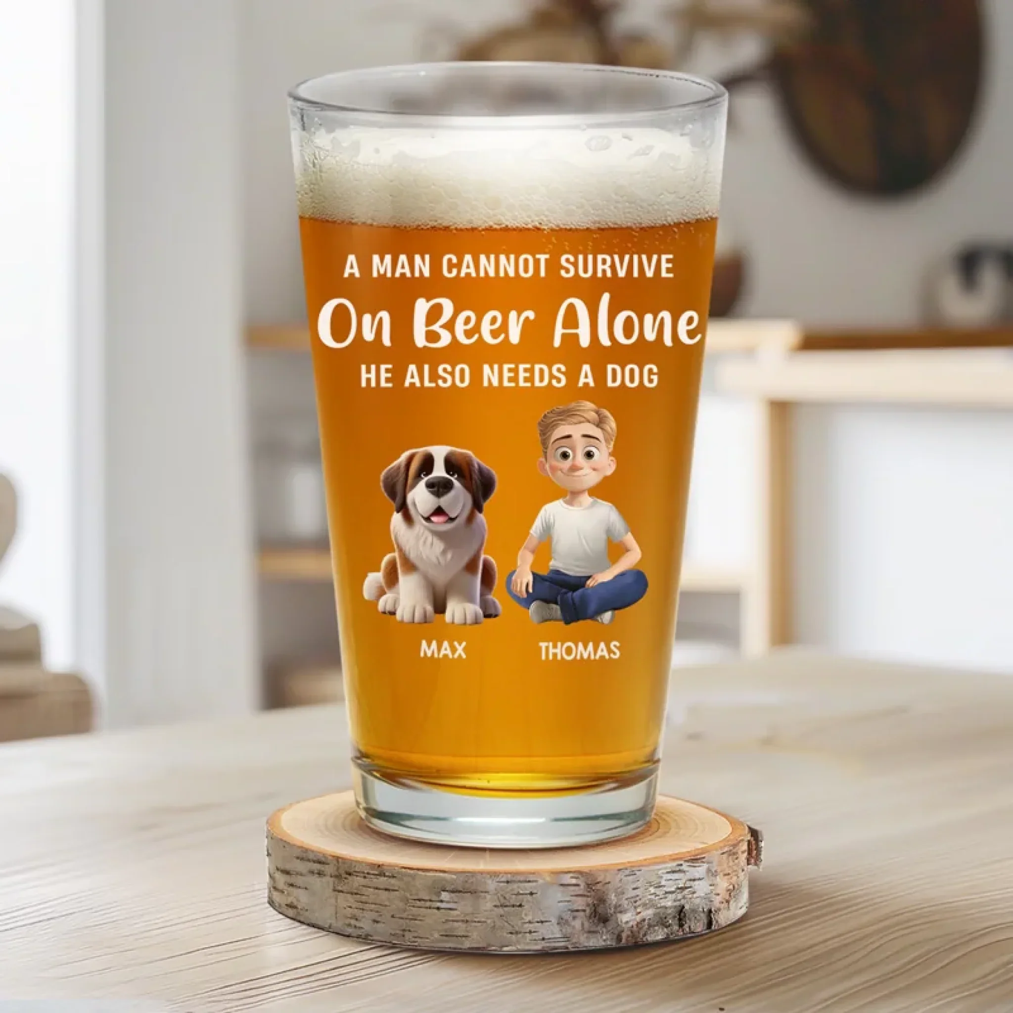 A Man Can Not Survive On Whiskey Alone - Dog Personalized Custom Beer Glass - Gift For Pet Owners, Pet Lovers - Image 6