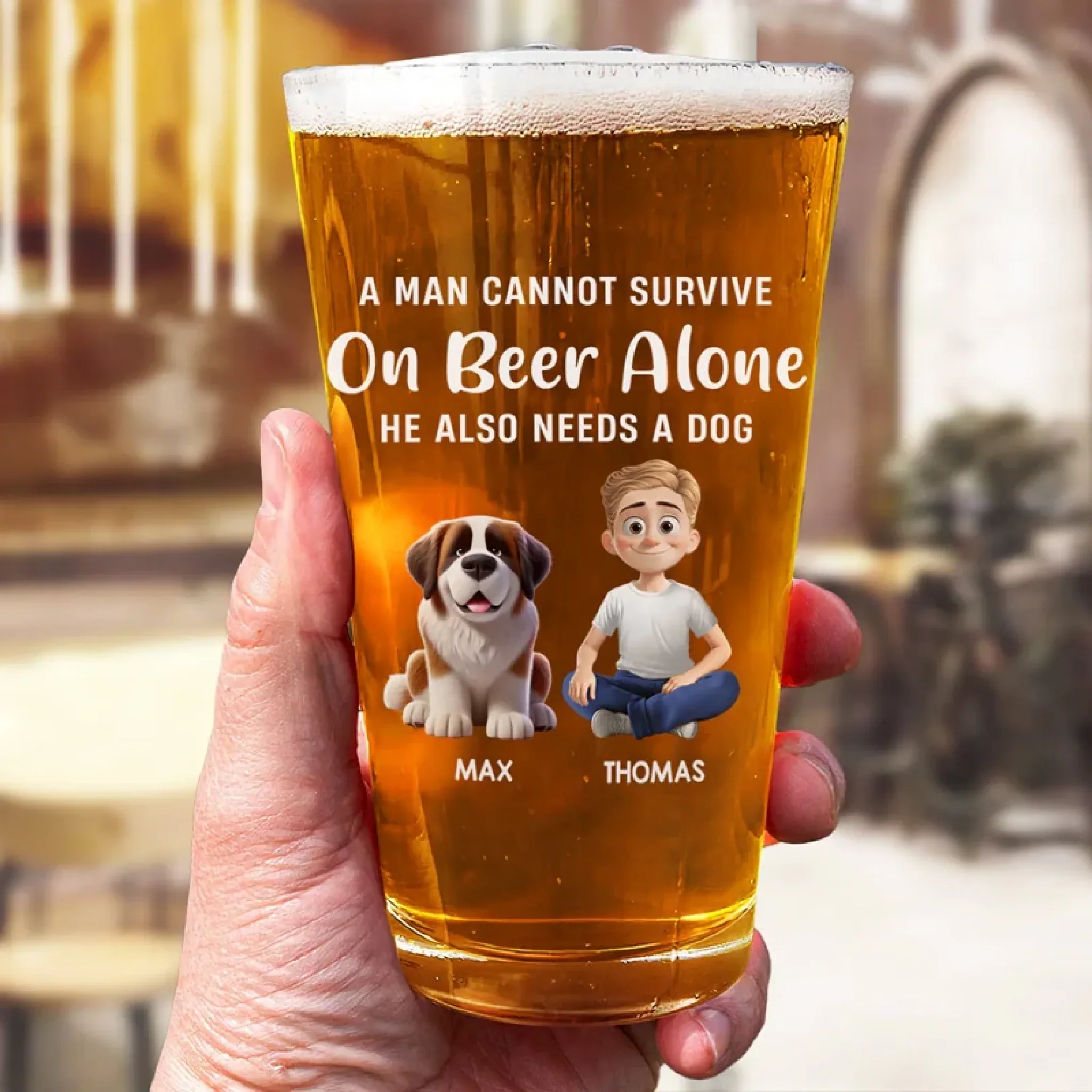 A Man Can Not Survive On Whiskey Alone - Dog Personalized Custom Beer Glass - Gift For Pet Owners, Pet Lovers - Image 8