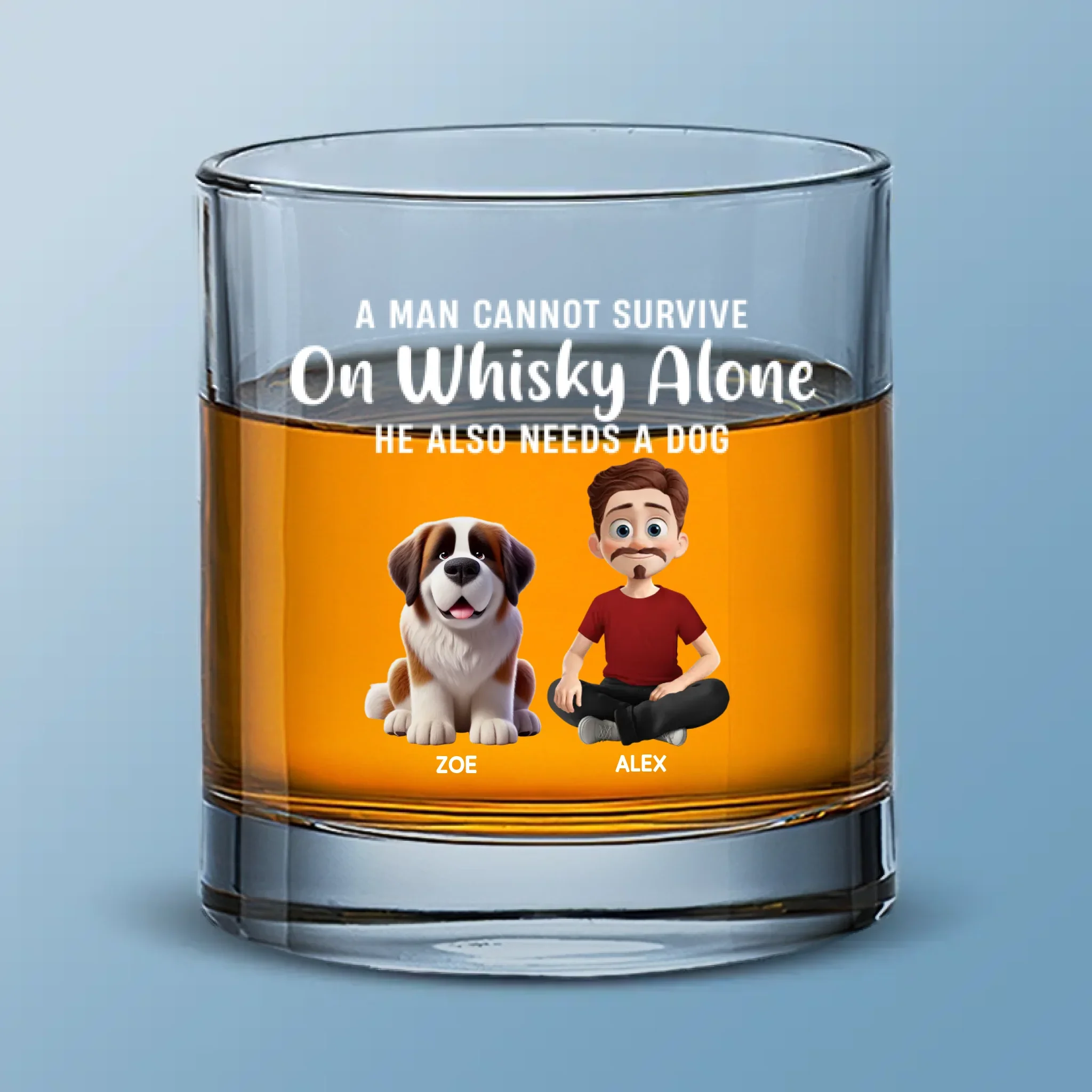 A Man Cannot Survive On Whiskey Alone - Dog Personalized Custom Whiskey Glass - Gift For Pet Owners, Pet Lovers - Image 2