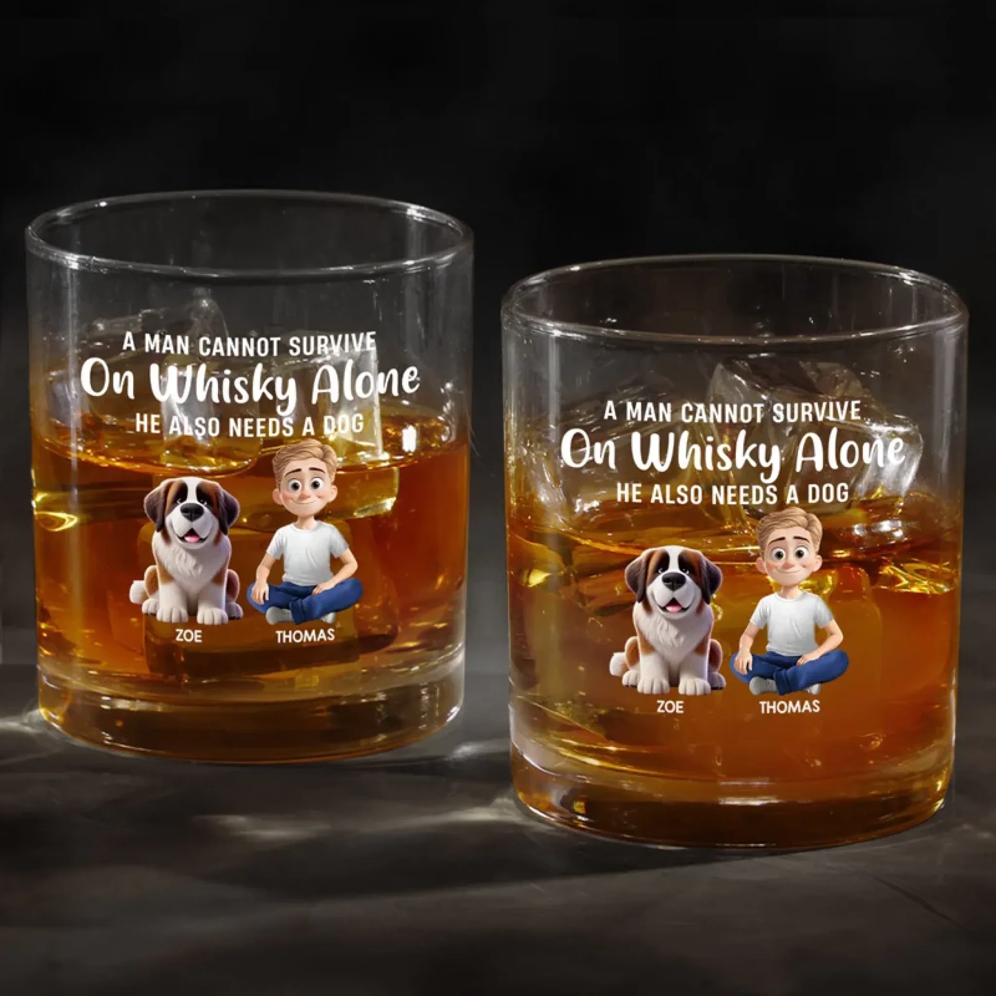 A Man Cannot Survive On Whiskey Alone - Dog Personalized Custom Whiskey Glass - Gift For Pet Owners, Pet Lovers - Image 4