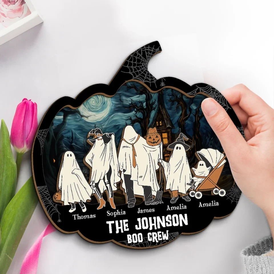 A Mask Tells Us More Than A Face - Family Personalized Custom 2-Layered Wooden Plaque With Stand - Halloween Gift For Family Members - Image 3