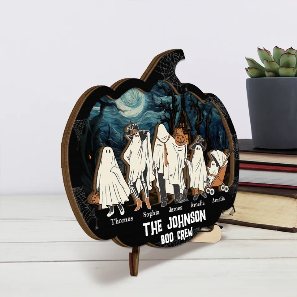 A Mask Tells Us More Than A Face - Family Personalized Custom 2-Layered Wooden Plaque With Stand - Halloween Gift For Family Members - Image 4