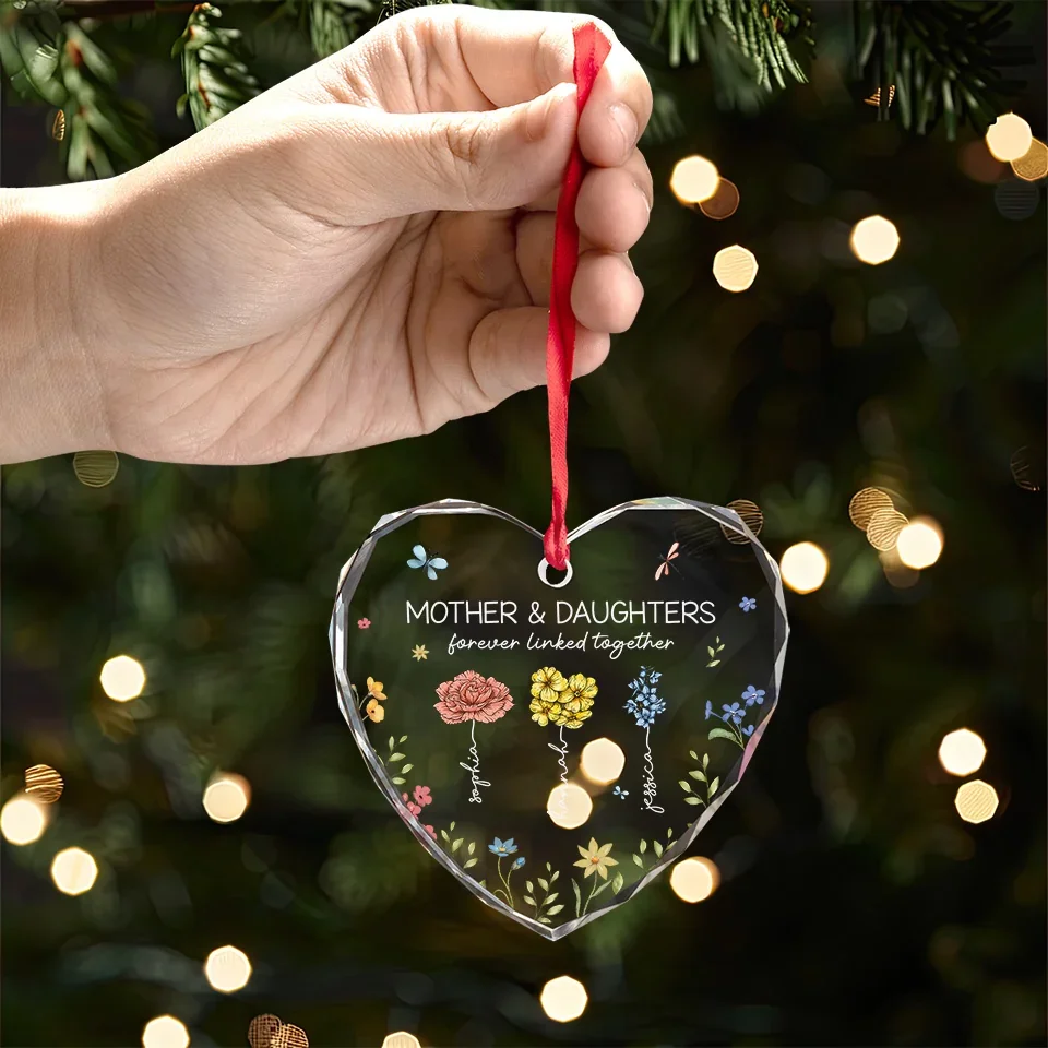 A Mom’s Heart Is A Bouquet Of Kindness - Family Personalized Custom Heart Glass Ornament - Christmas Gift For Mom, Daughter - Image 4