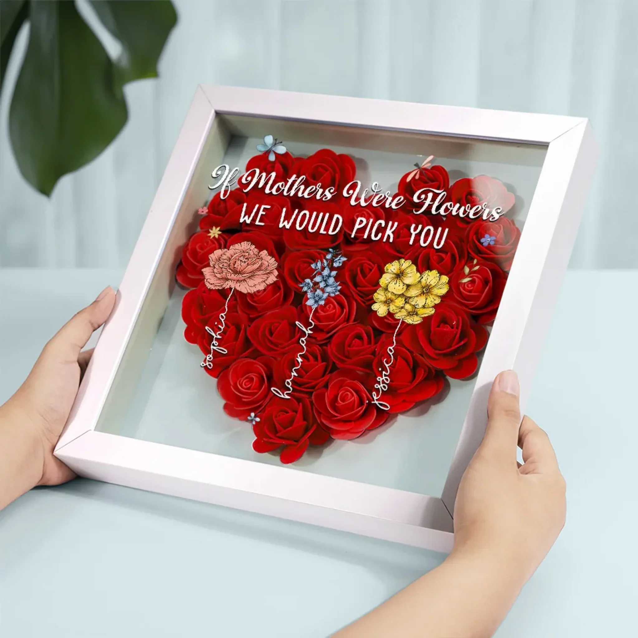 A Mother Is Like A Flower, Each One Beautiful And Unique - Family Personalized Custom Flower Shadow Box - Gift For Mom, Grandma - Image 3