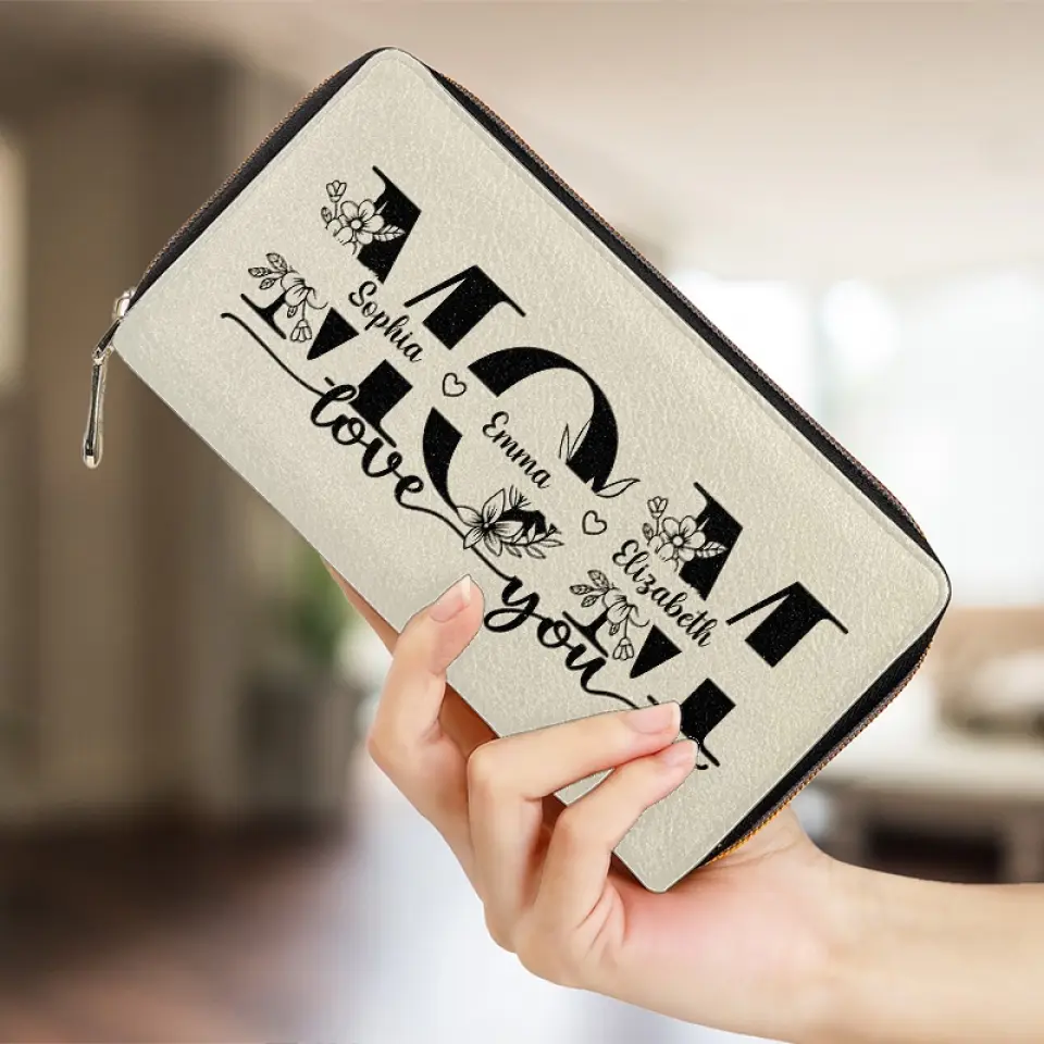 A Mother's Love Is Like A Flower - Family Personalized Custom Leather Long Wallet - Mother's Day, Gift For Mom, Grandma - Image 4