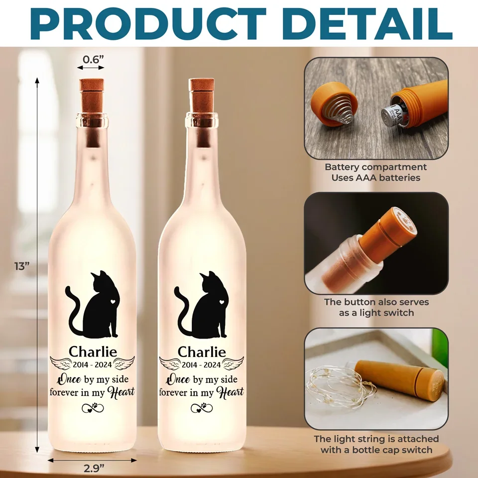 A Piece Of My Heart Will Always Be With You - Memorial Personalized Custom Bottle Lamp - Sympathy Gift For Pet Owners, Pet Lovers - Image 5