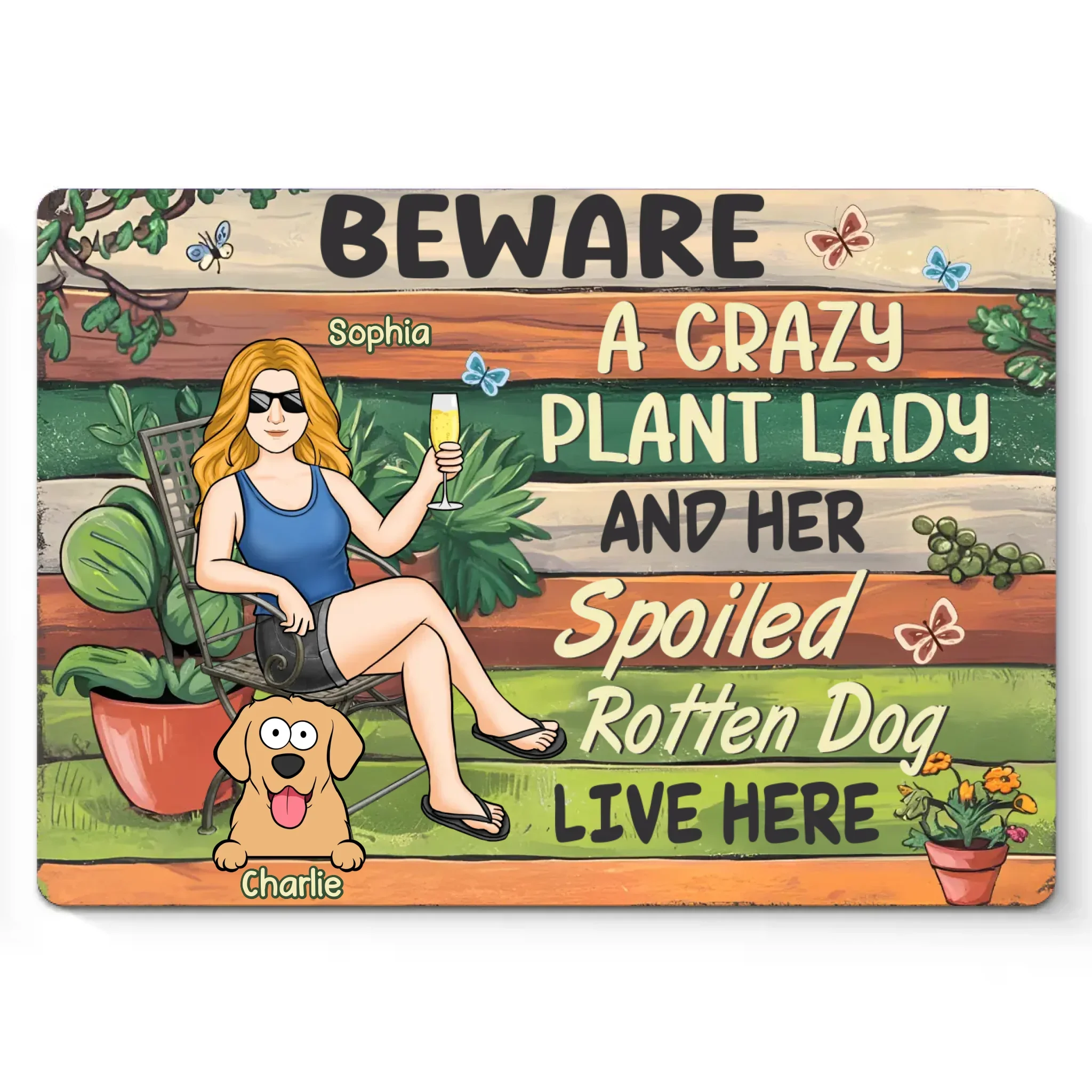 A Plant Lover And Her Little Dog Live Here - Dog Personalized Custom Home Decor Metal Sign - House Warming Gift For Pet Owners, Pet Lovers - Image 2