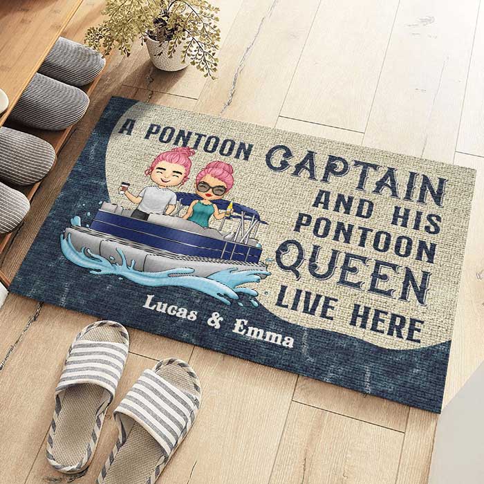 A Pontoon Captain And His Pontoon Queen - Personalized Decorative Mat - Gift For Couples, Husband Wife - Image 3