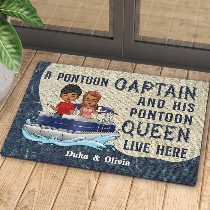 A Pontoon Captain And His Pontoon Queen - Personalized Decorative Mat - Gift For Couples, Husband Wife - Image 4