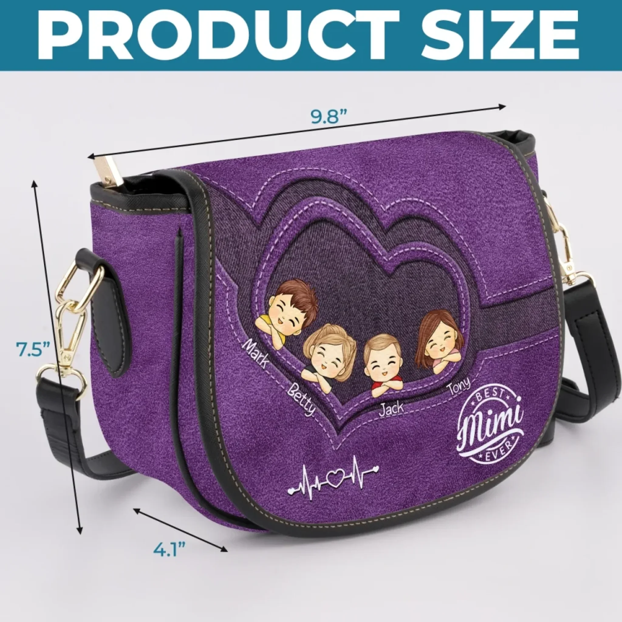 A Purse Full Of Love, A Heart Full Of Grandkids - Family Personalized Custom Leather Saddle Bag - Mother's Day, Gift For Mom, Grandma - Image 5