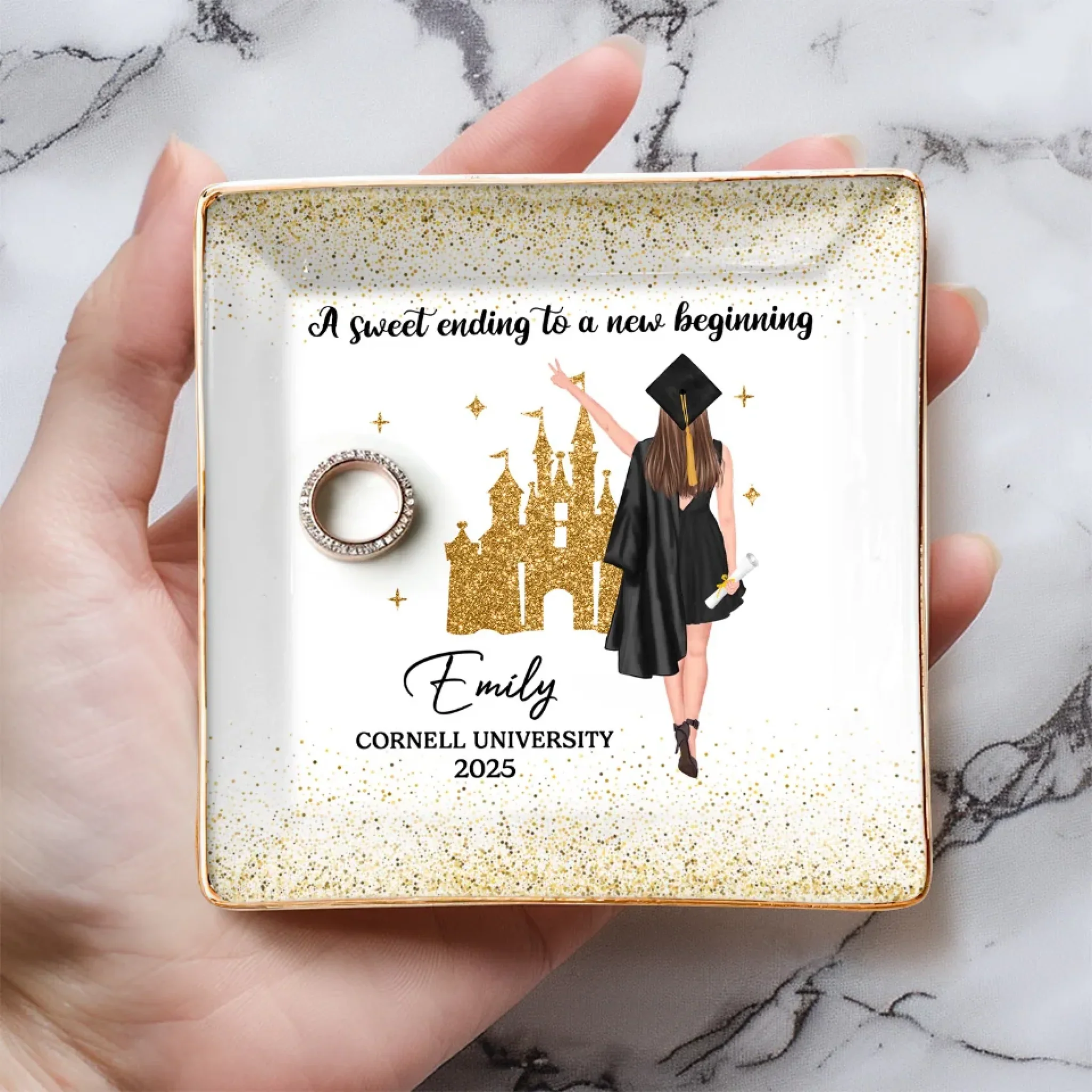 A Sweet Ending To A New Beginning - Family Personalized Custom Full-Print Jewelry Dish - Graduation Gift For Family Members, Siblings, Brothers, Sisters - Image 4